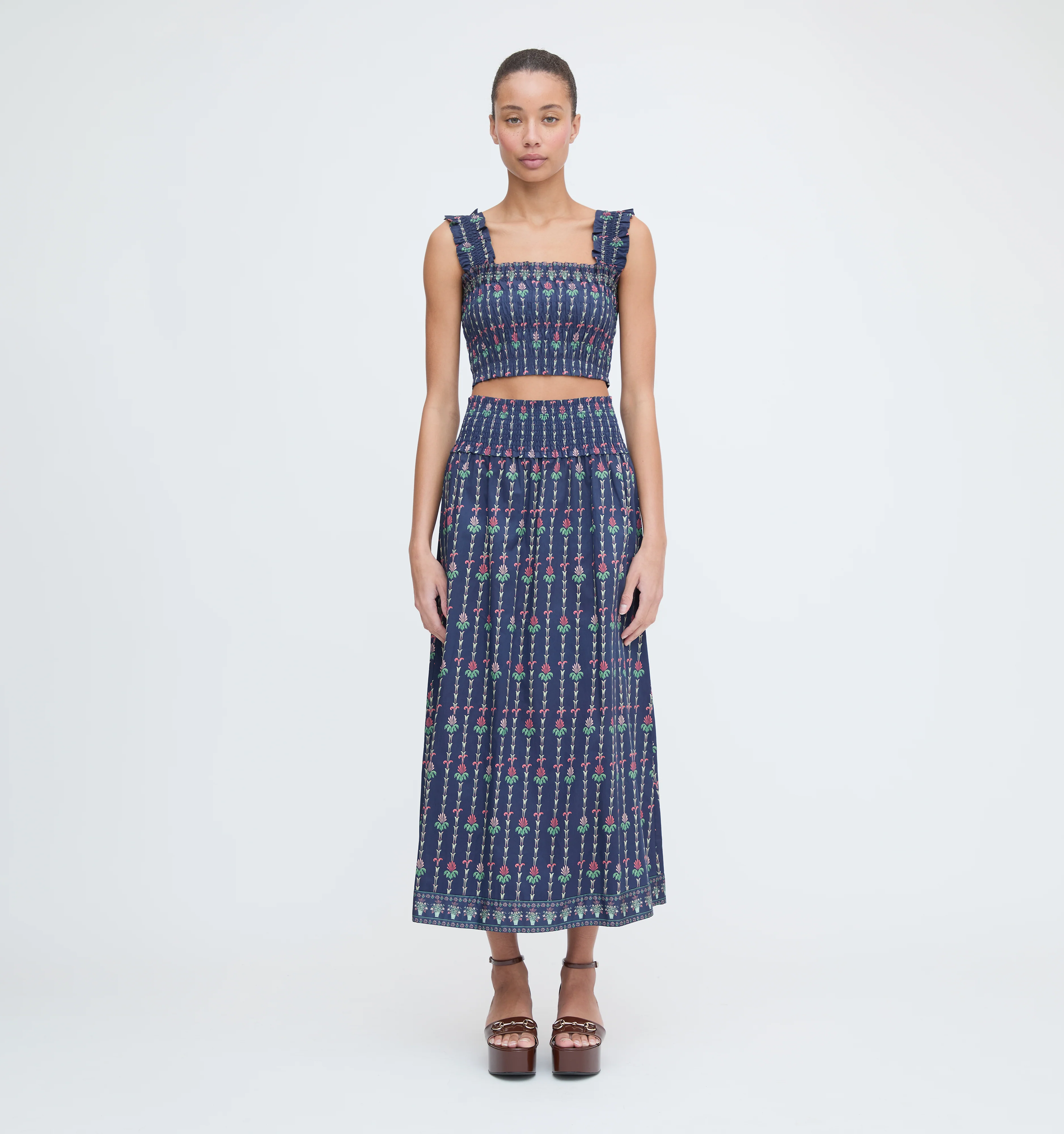 The Delphine Nap Skirt - Navy Trailing Fern