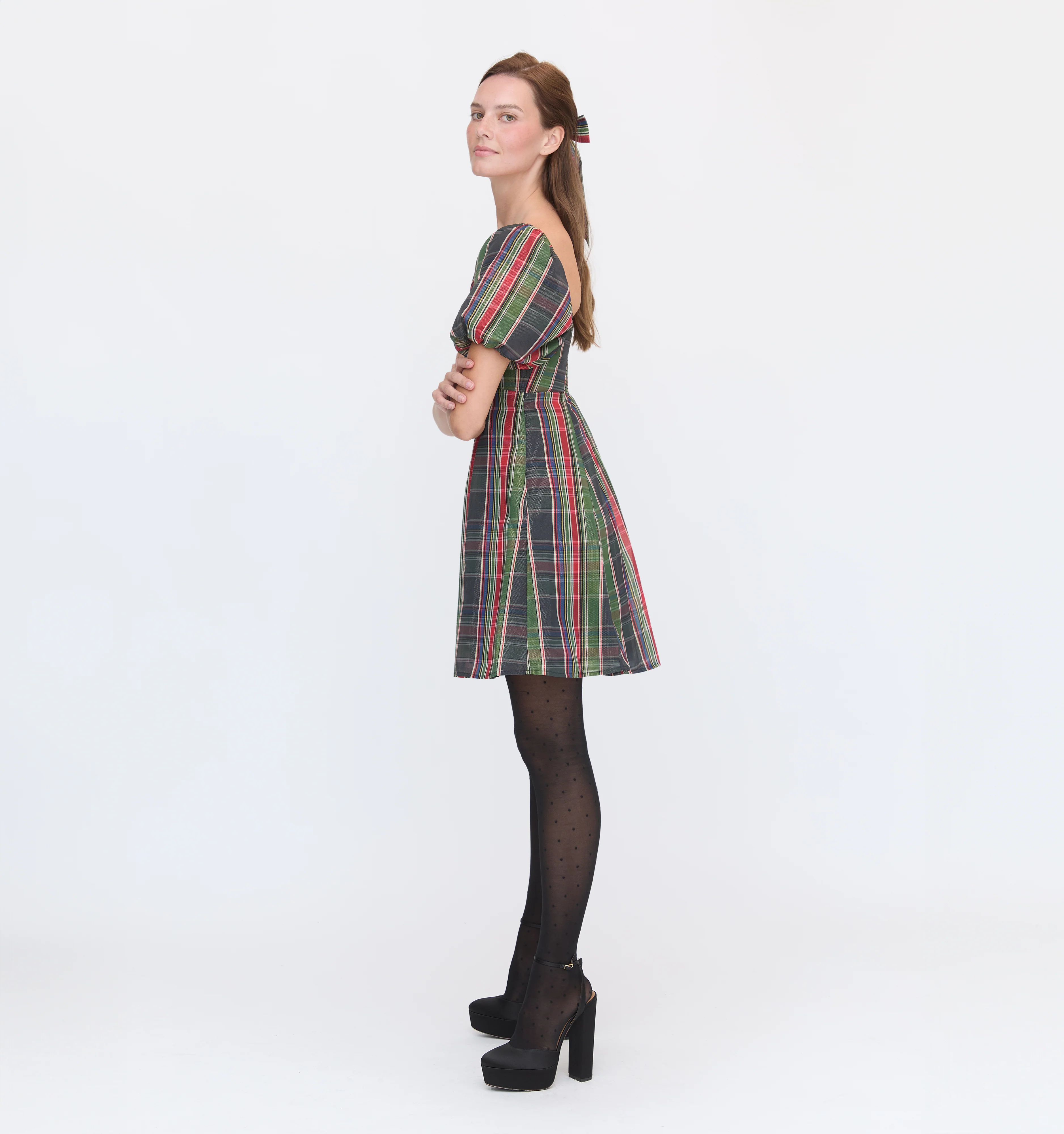 The Matilda Mini Dress - Tartan Lamé