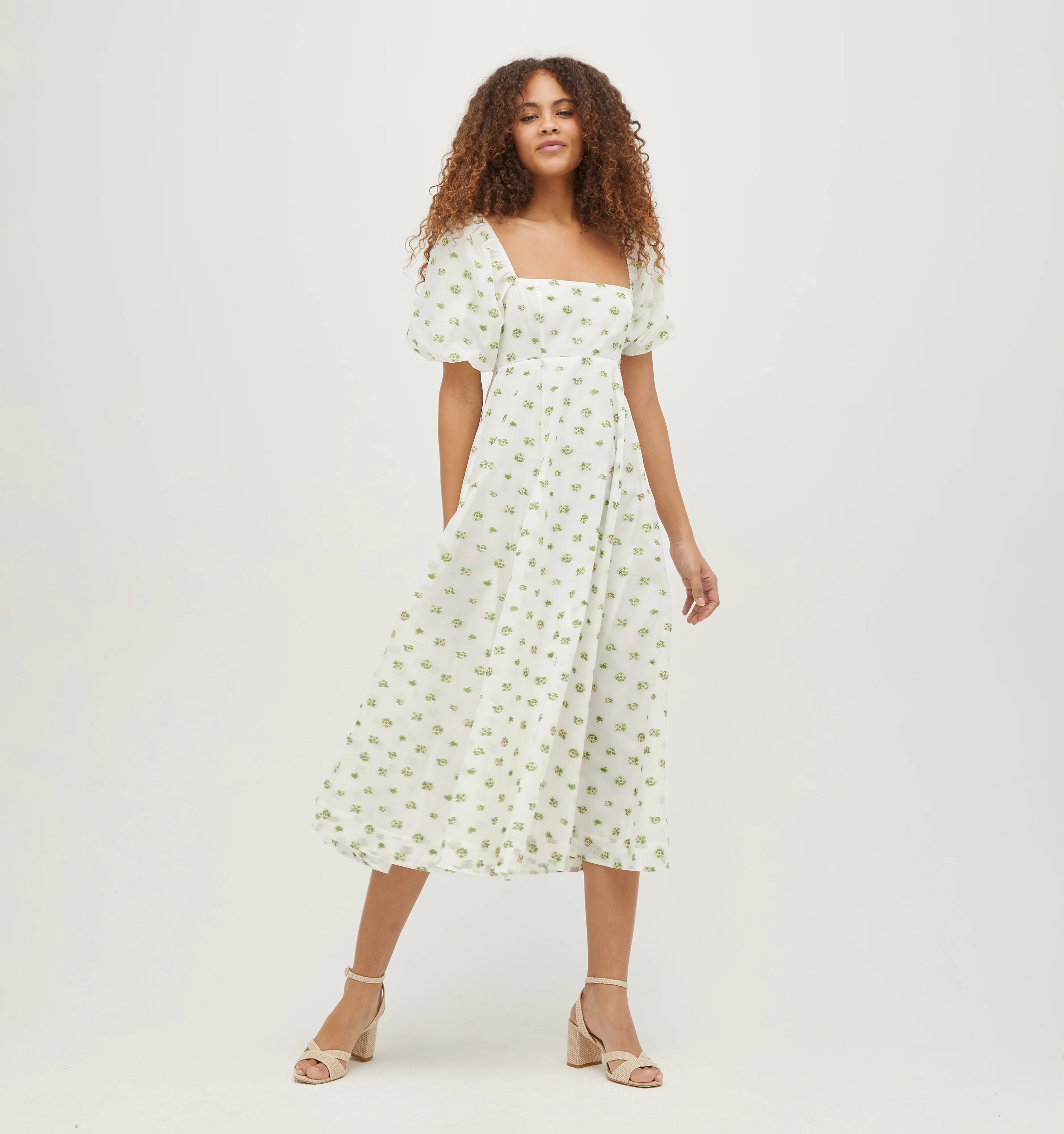 The Organza Matilda Dress - Olive/Coral Floral Jacquard