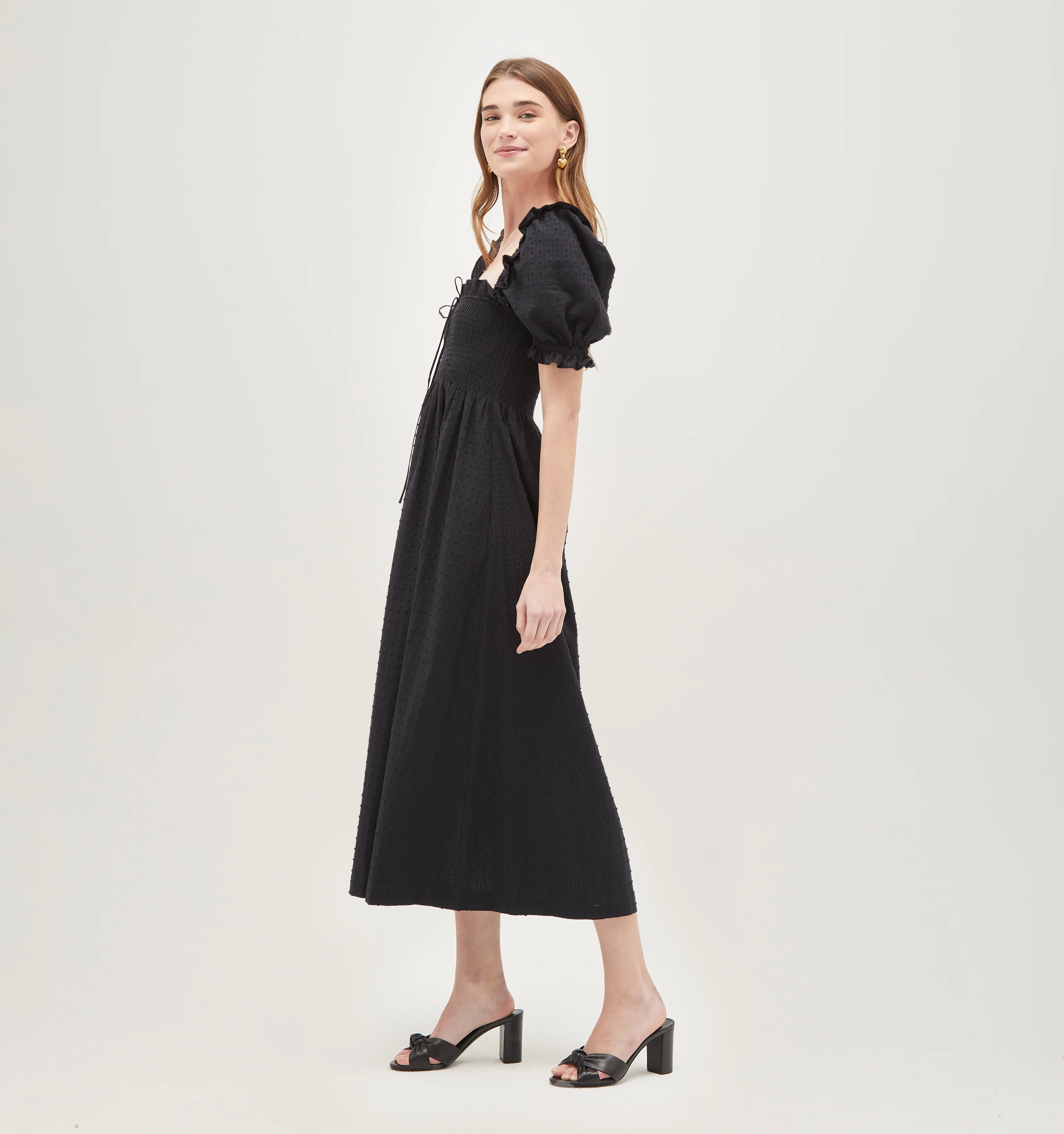 The Scarlett Nap Dress - Black Textured Clip Dot