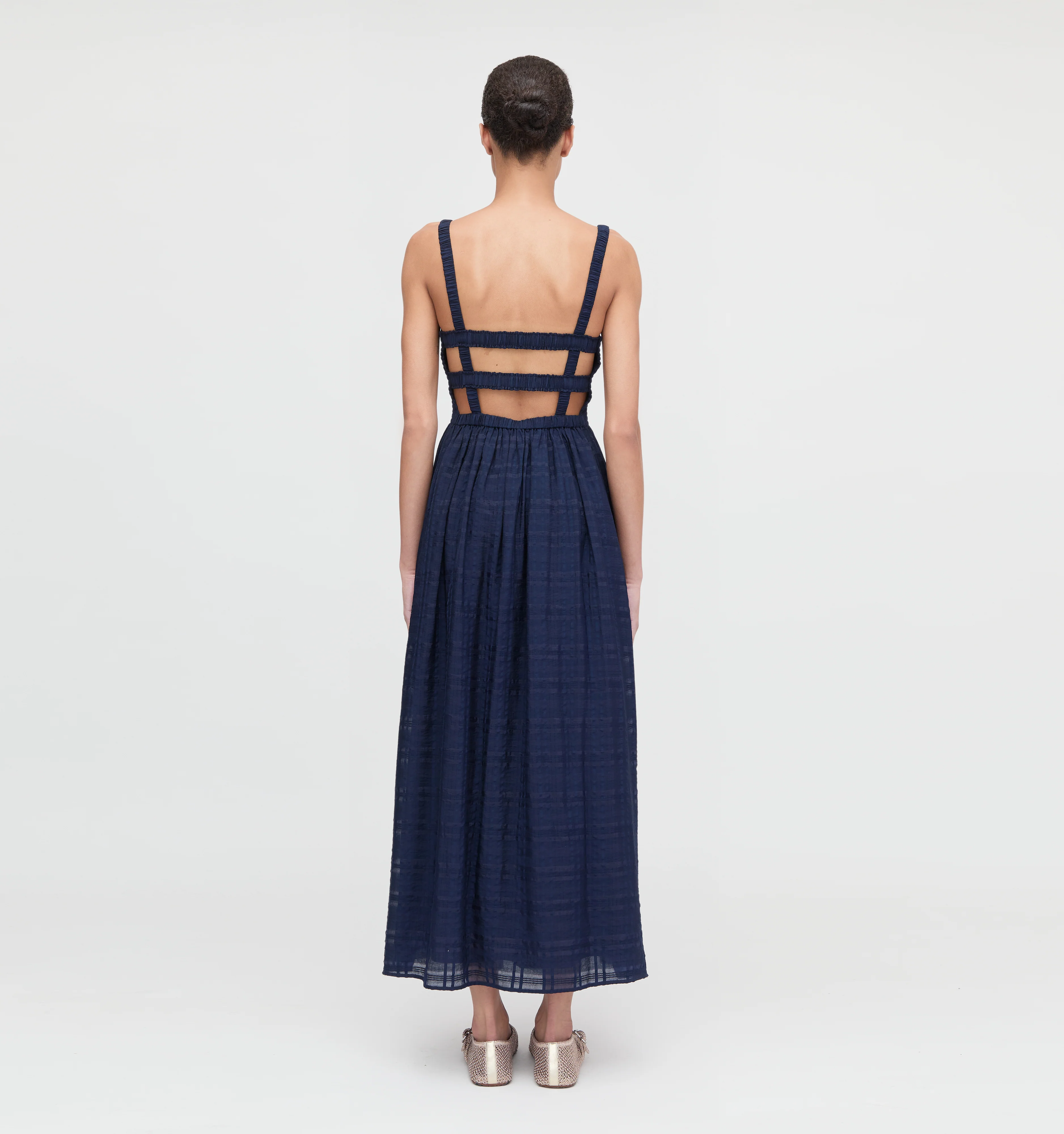 The Anita Nap Dress - Navy Sheer Plaid