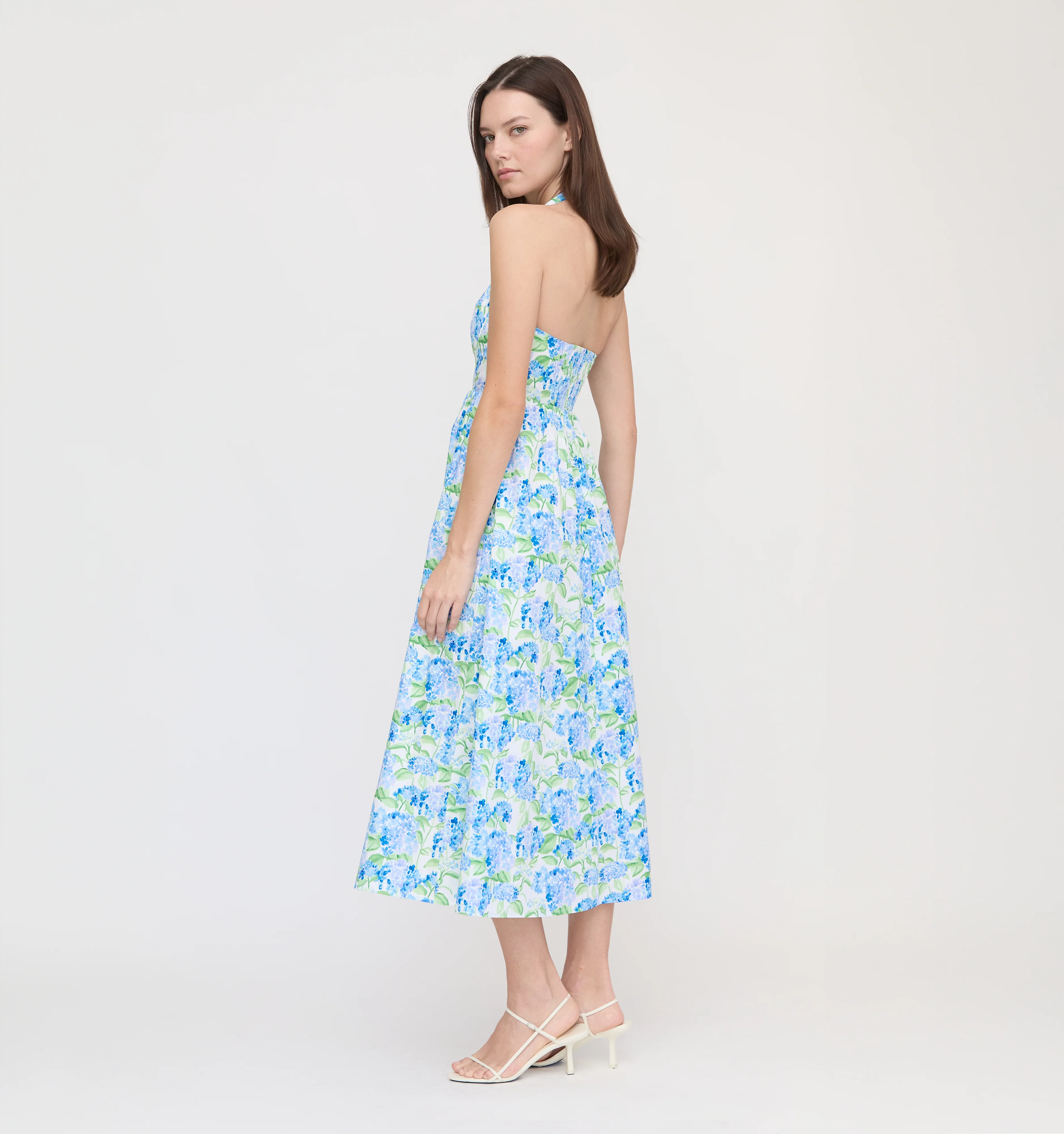 The Hill House x La Coqueta Fleur Midi Dress - Blue Watercolor Hydrangea