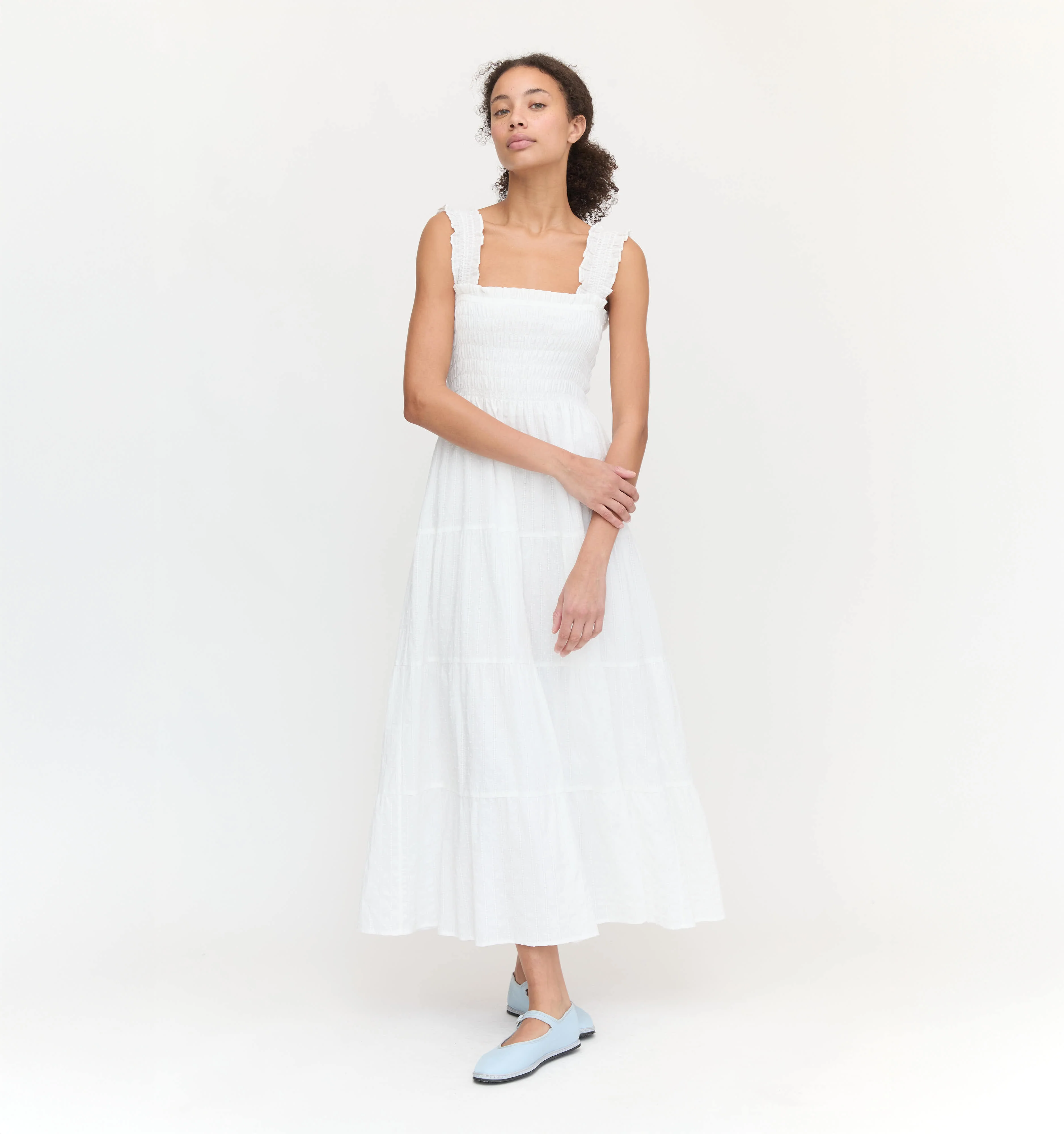The Kimmy Nap Dress - White Linear Swiss Dot