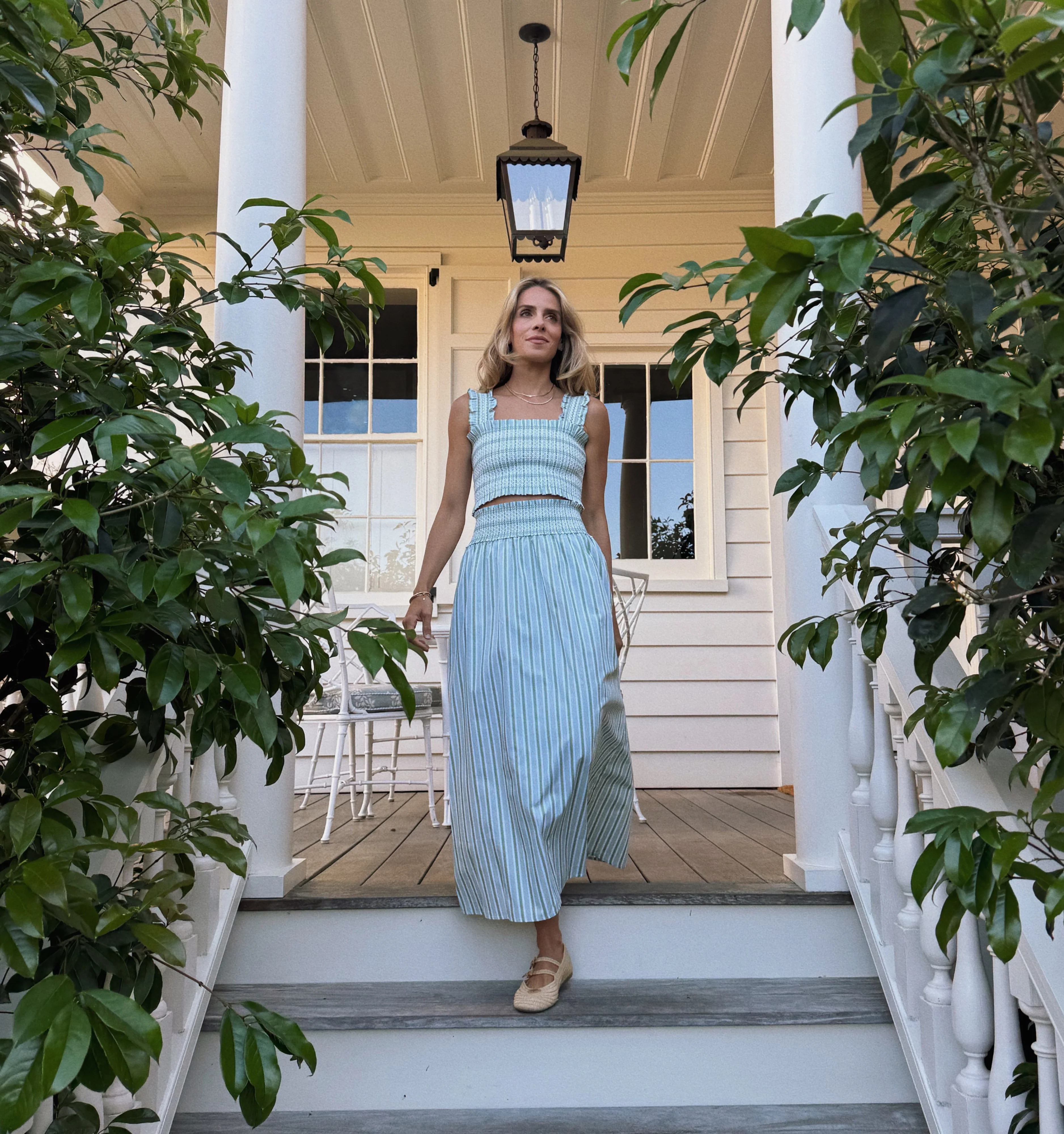 The Delphine Nap Skirt - Apple Green Stripe