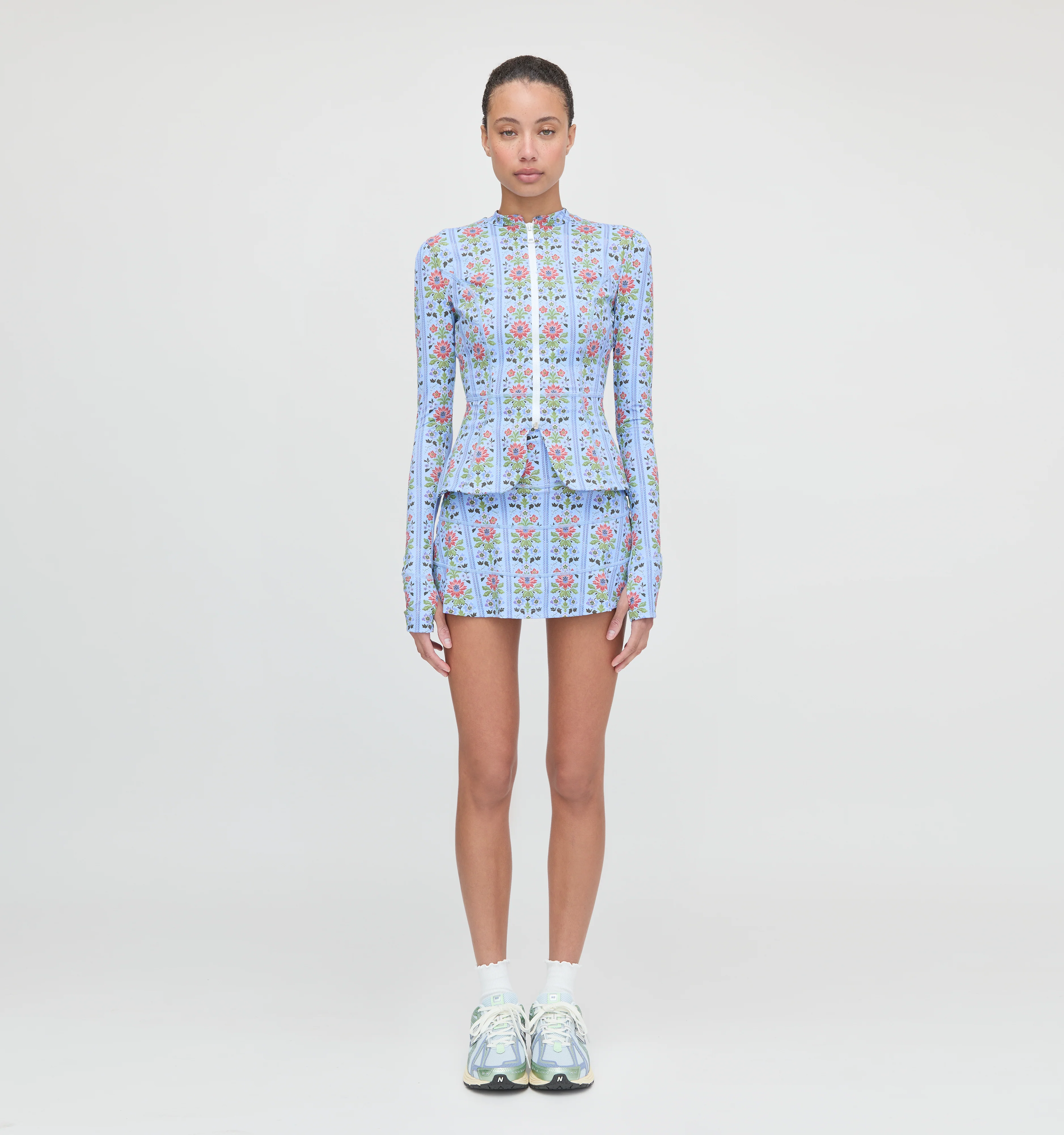 The Alexia Rashguard - Blue Floral Block Stripe