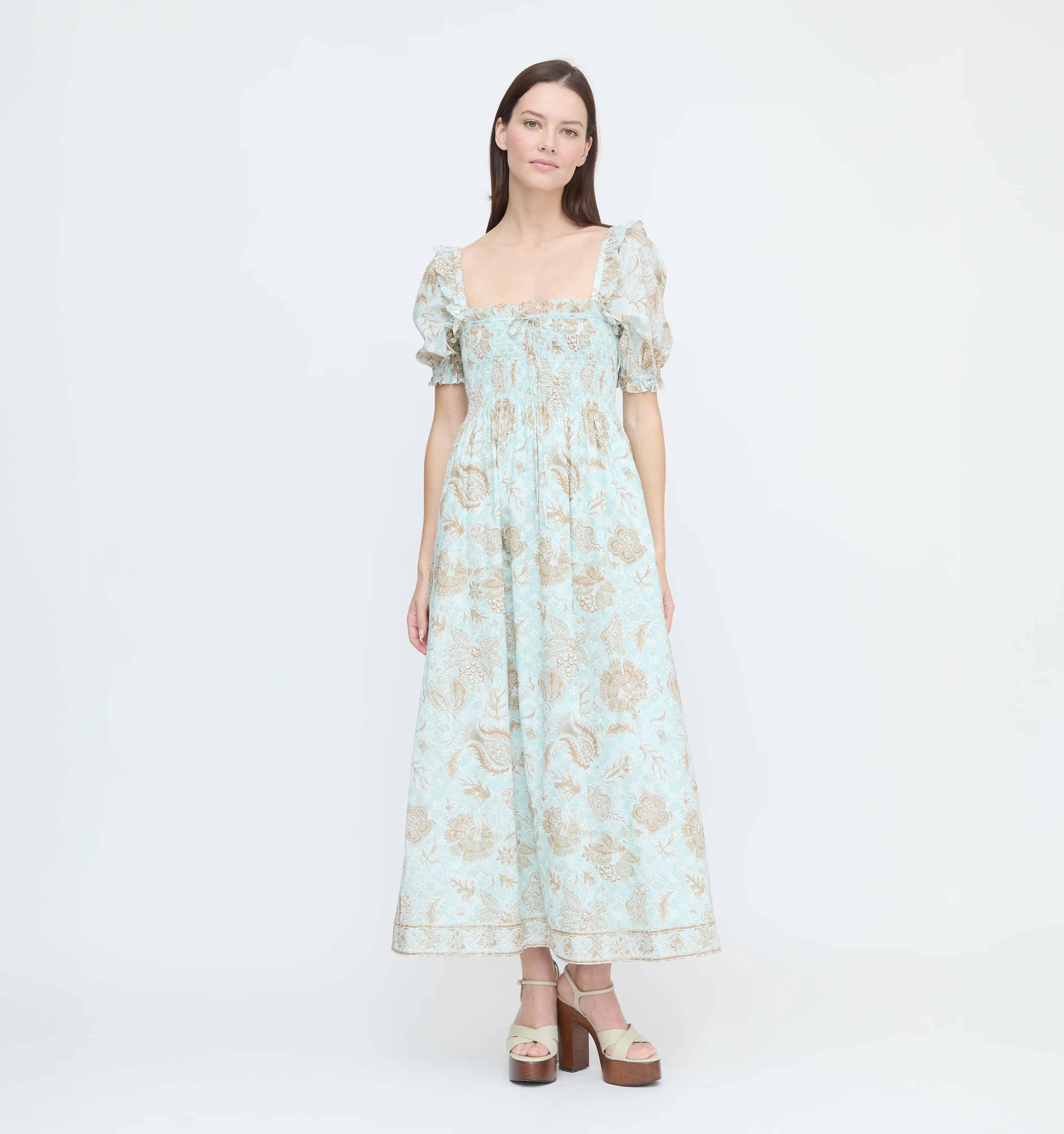 The Scarlett Nap Dress - Aqua Calico Trellis