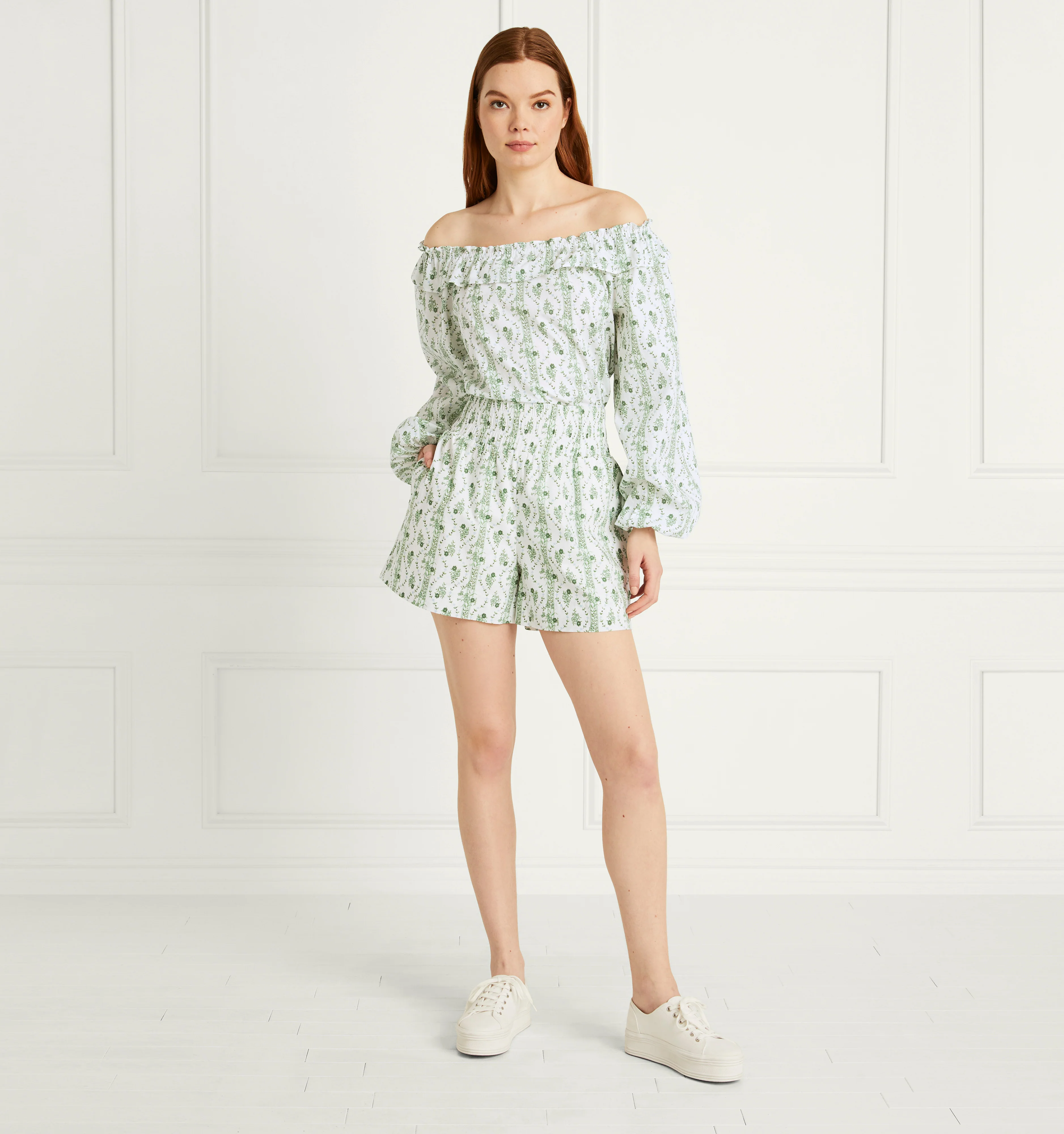 The Lena Top - Green Vine Stripe Cotton