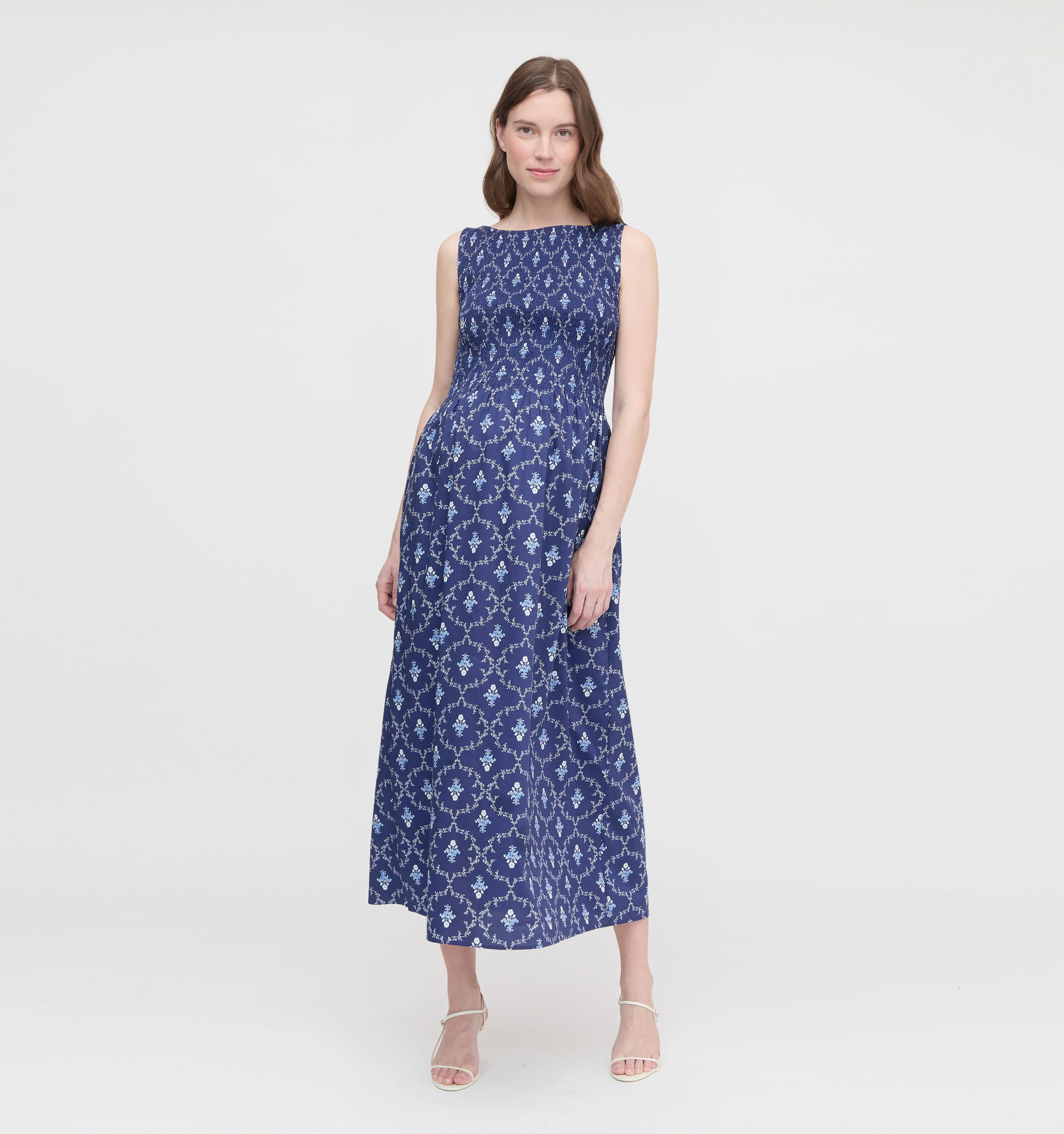 The Maternity Cosima Nap Dress - Navy Trellis