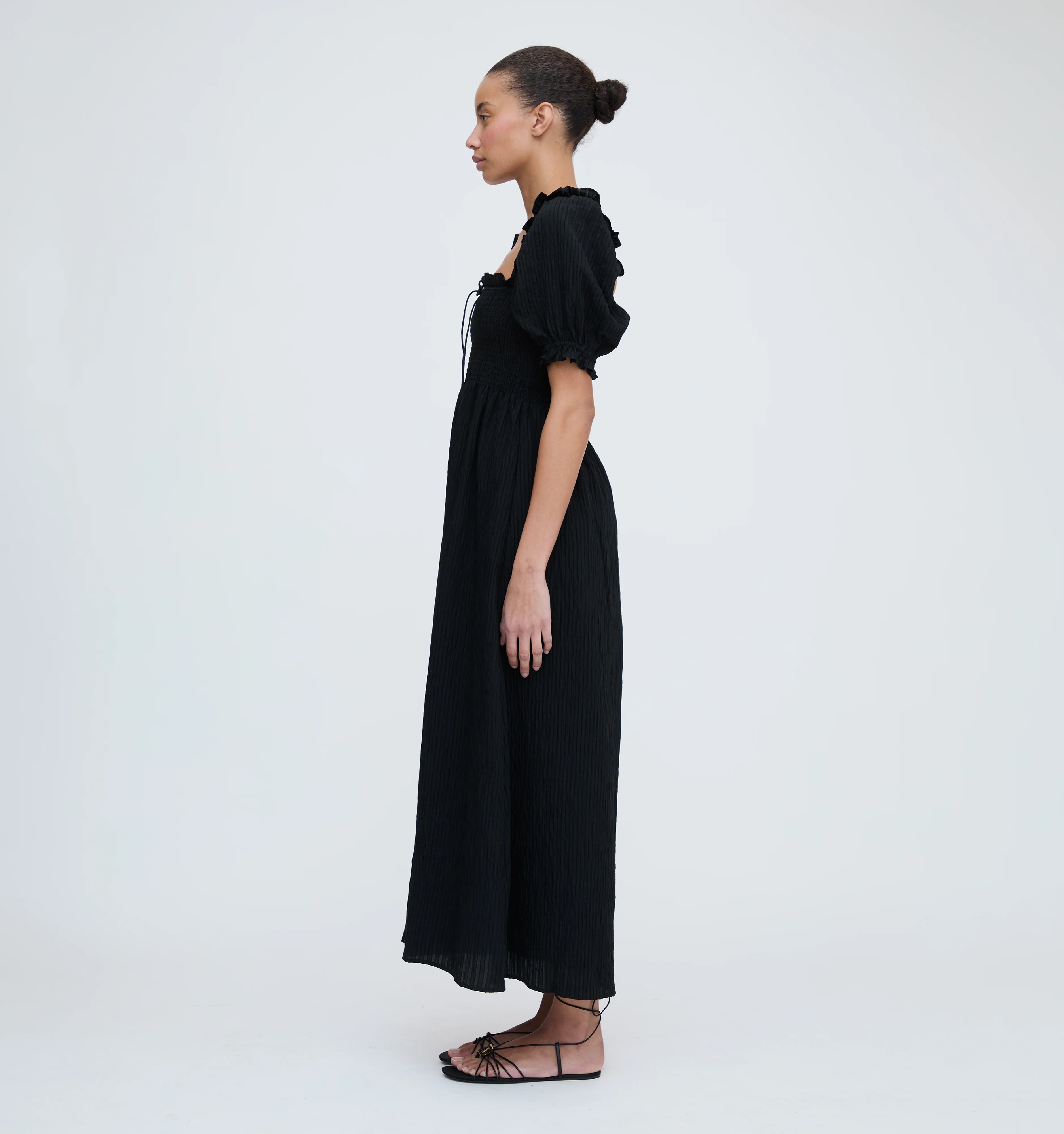 The Scarlett Nap Dress - Black Tonal Seersucker