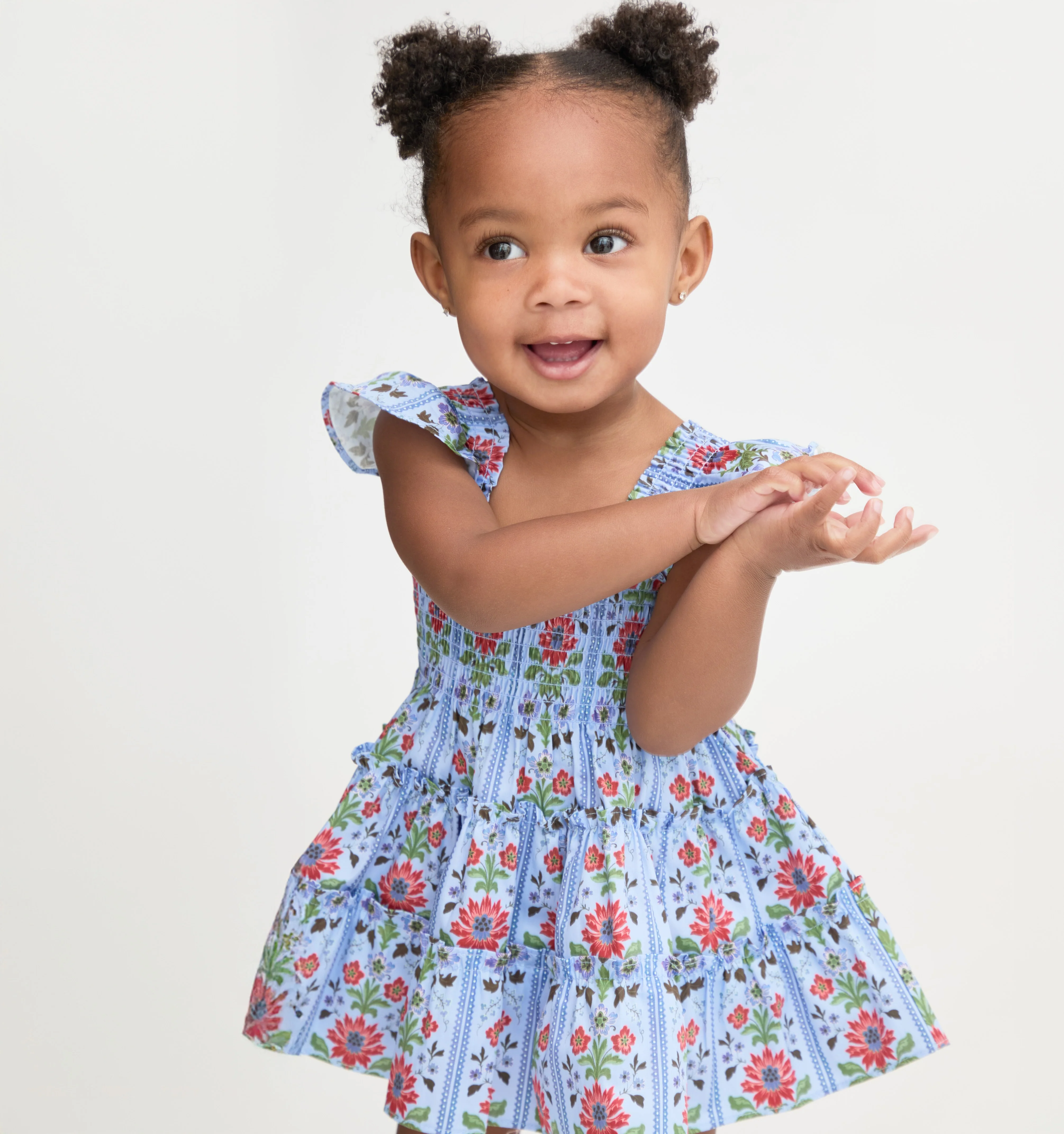 The Baby Ellie Nap Dress - Blue Floral Block Stripe