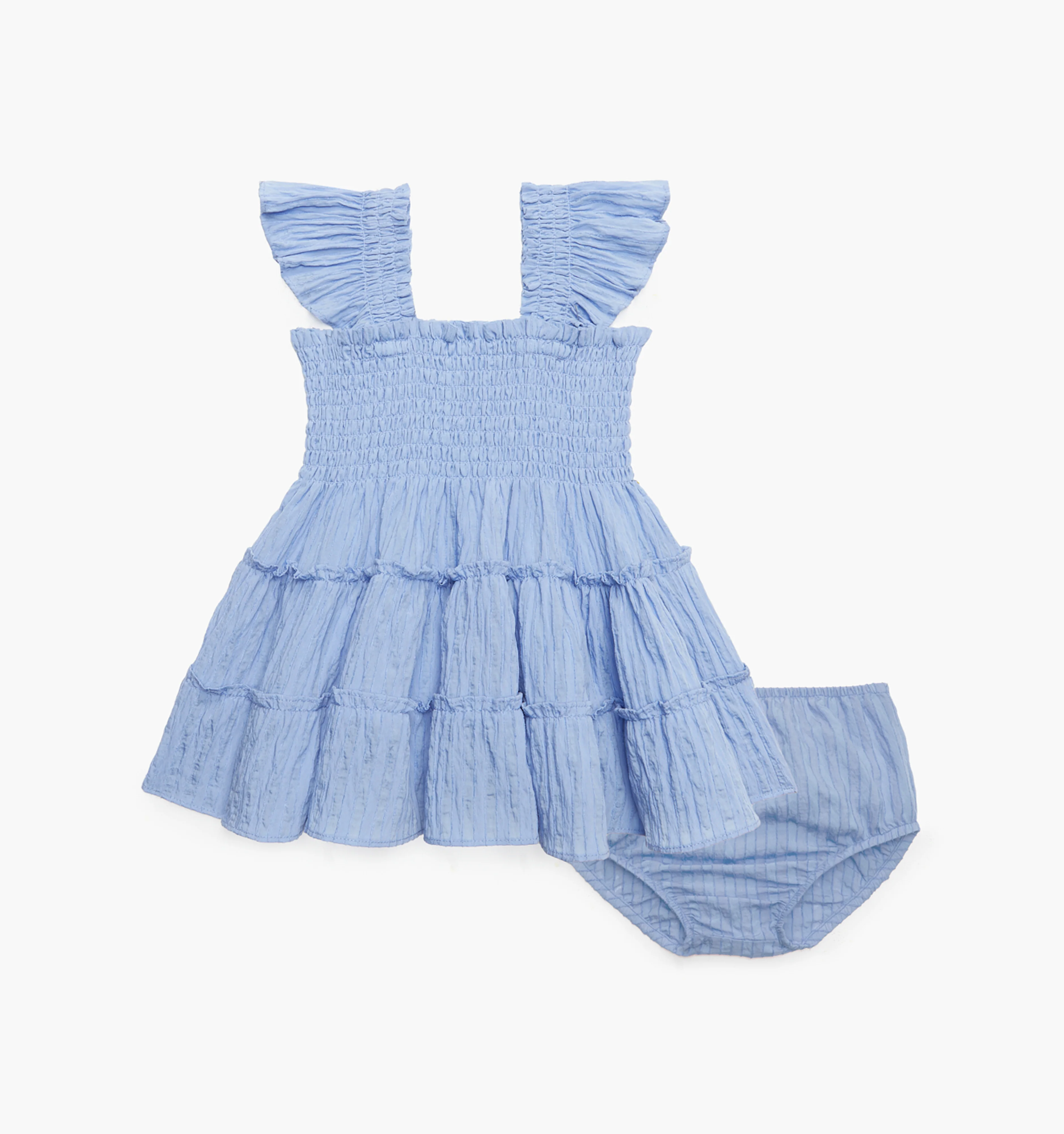 The Baby Ellie Nap Dress - Bluebird Tonal Seersucker