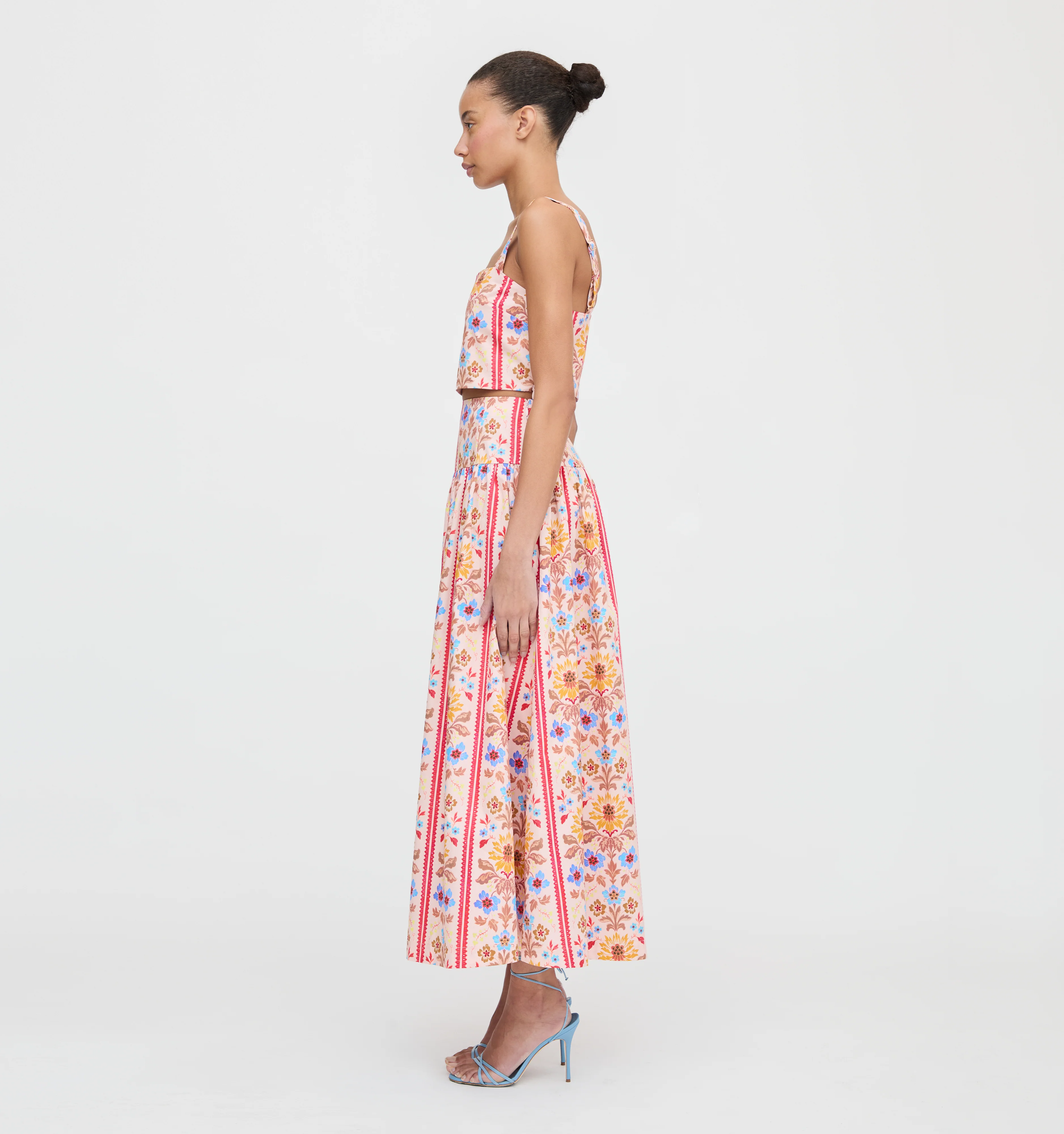 The Clara Crop Top - Pink Floral Block Stripe