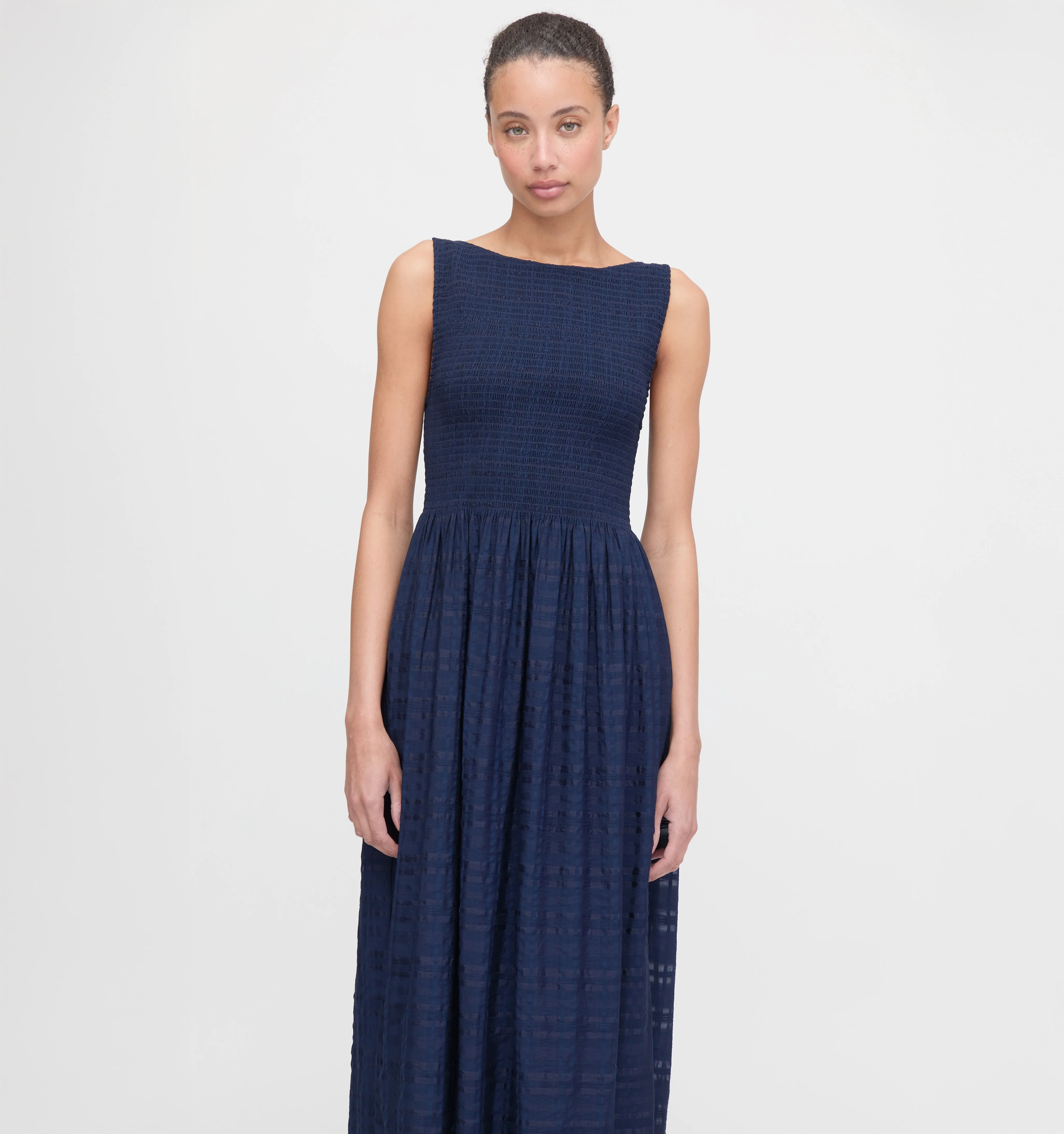 The Cosima Nap Dress - Navy Sheer Plaid