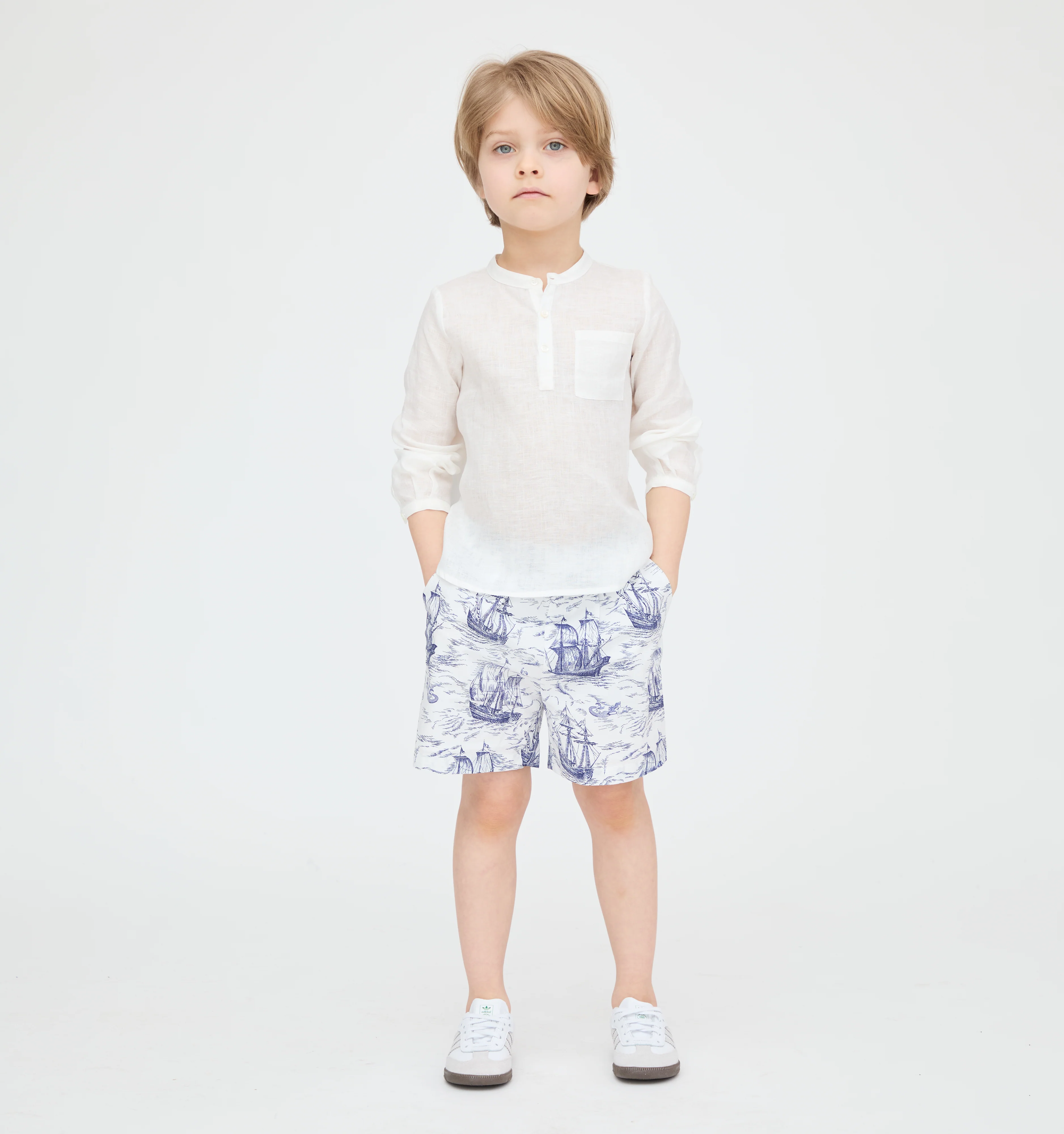 The Baby Leo Shorts - Navy Mariner's Toile