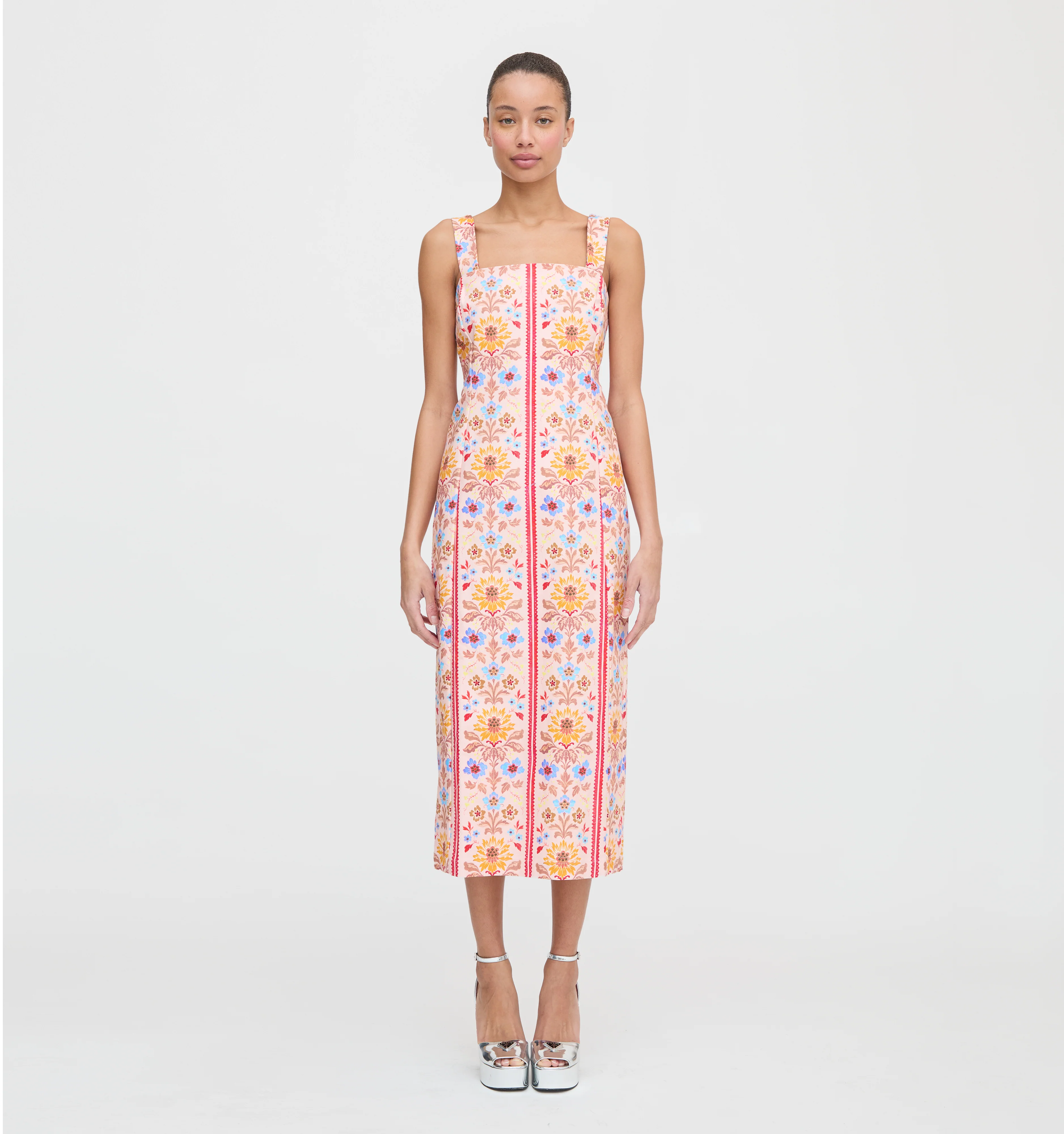 The Iris Dress - Pink Floral Block Stripe