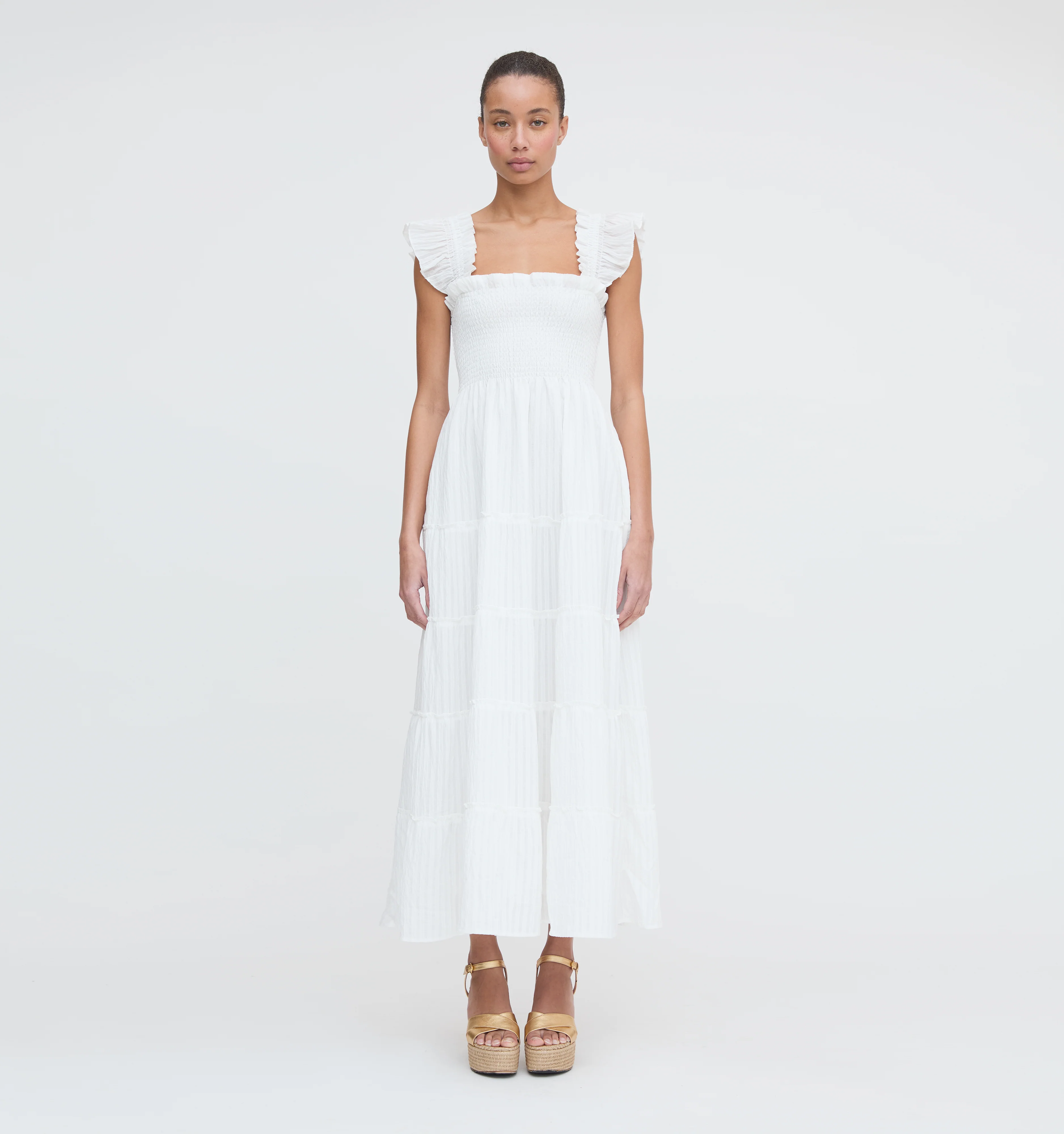 The Ellie Maxi Nap Dress - White Tonal Seersucker