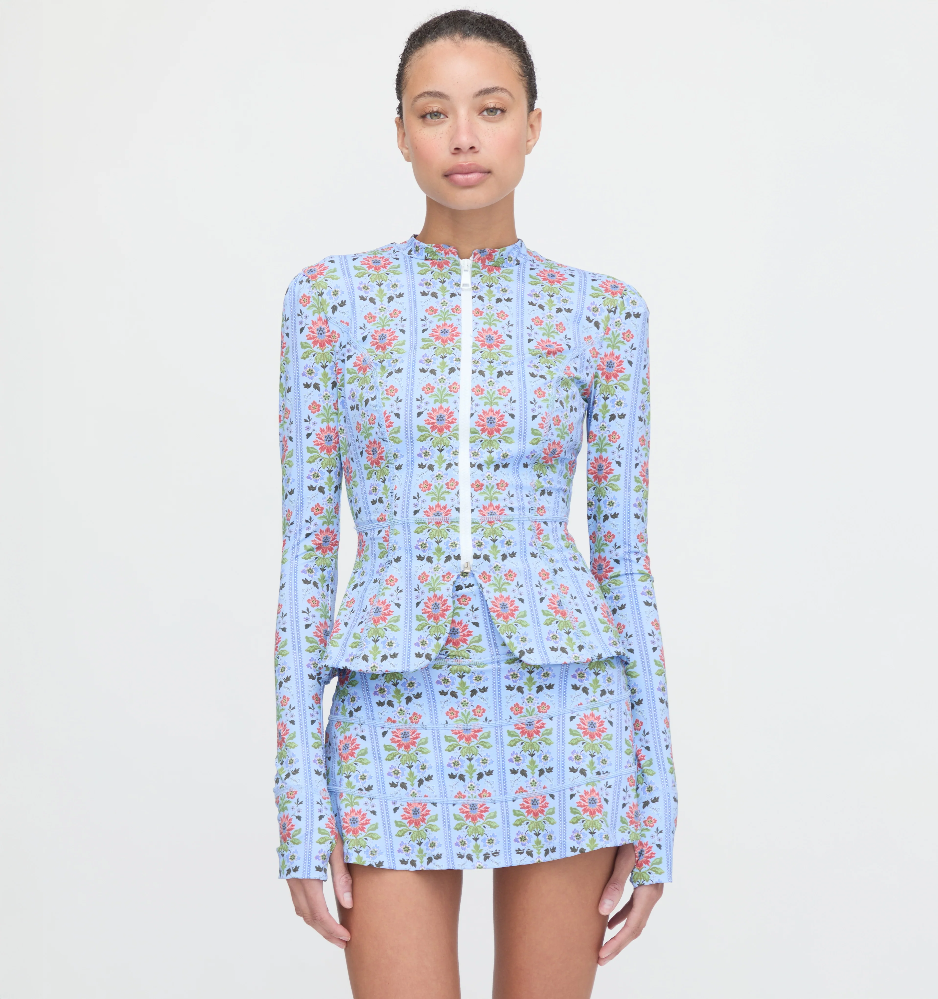 The Alexia Rashguard - Blue Floral Block Stripe