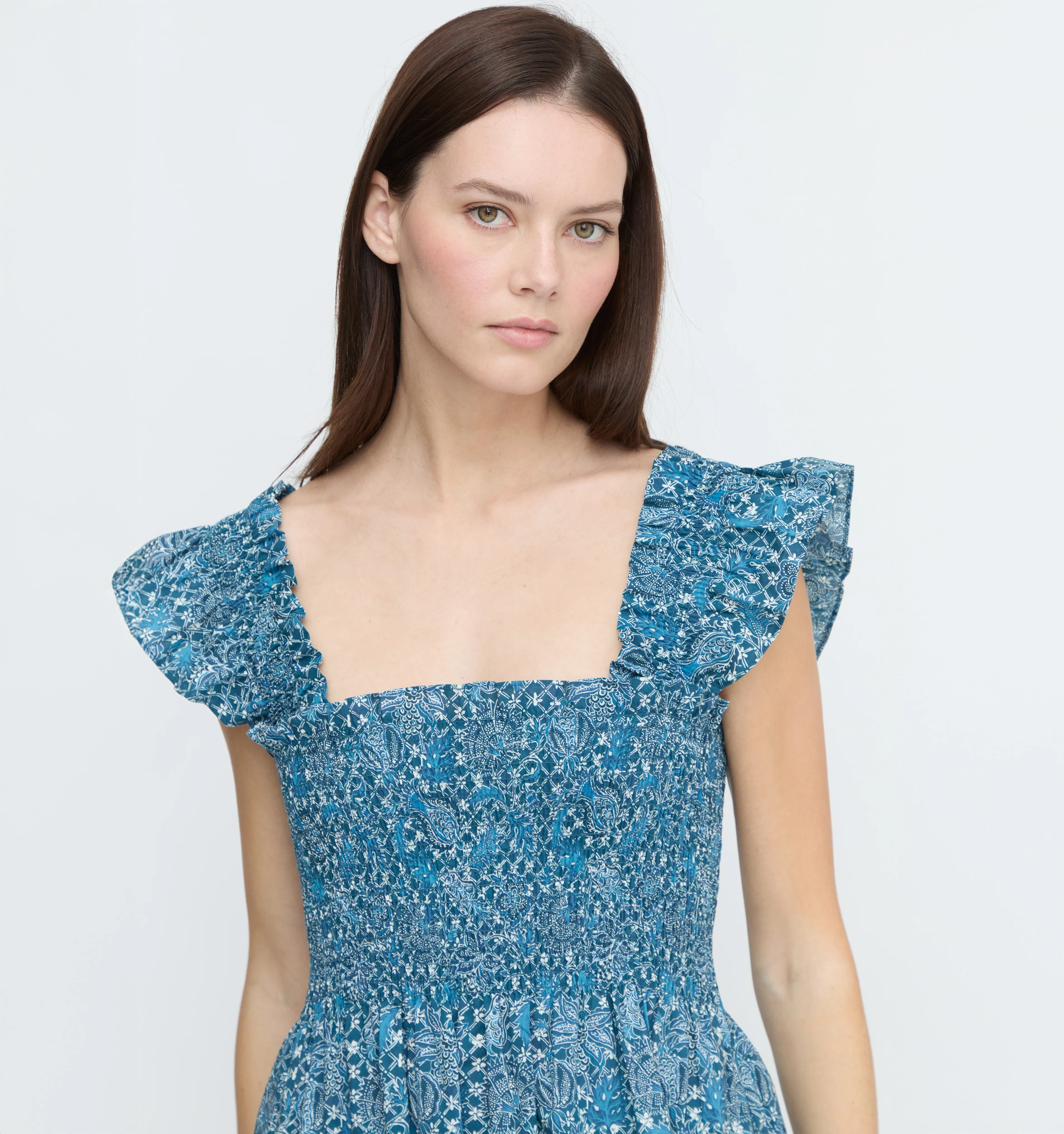 The Ellie Nap Dress - Navy Calico Trellis