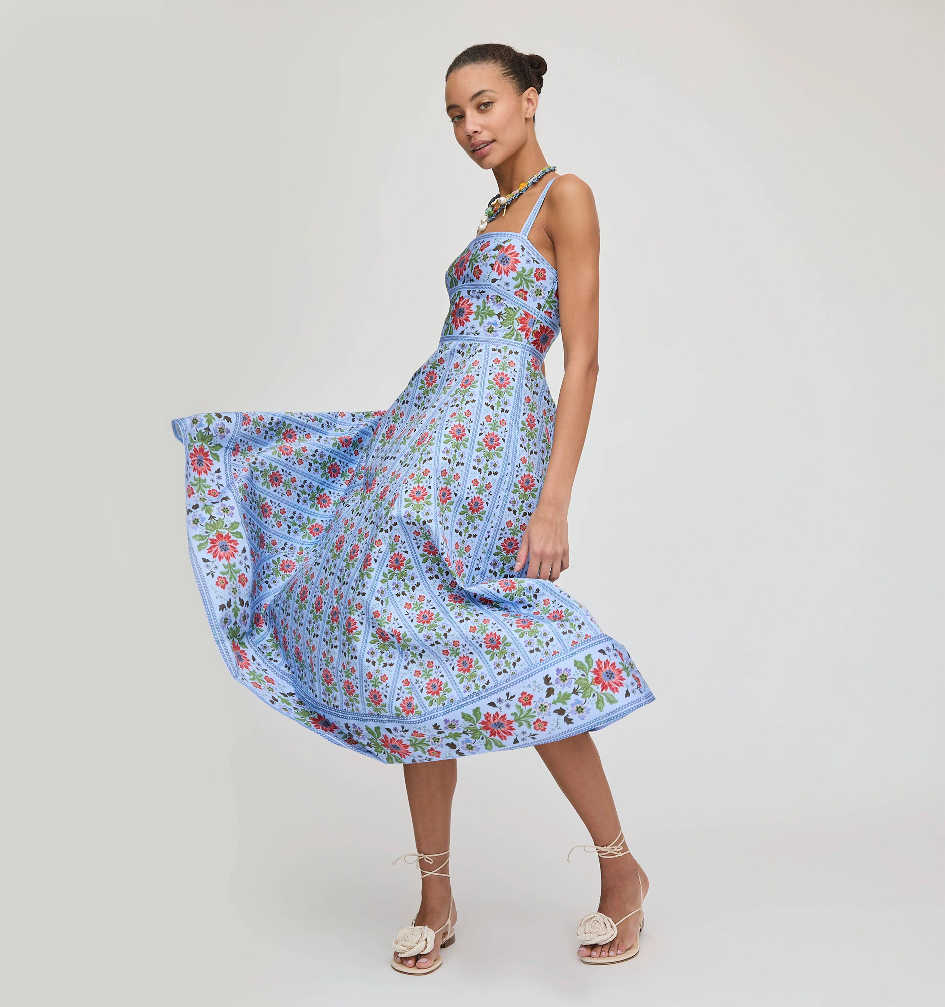 The Margot Dress - Blue Floral Block Stripe