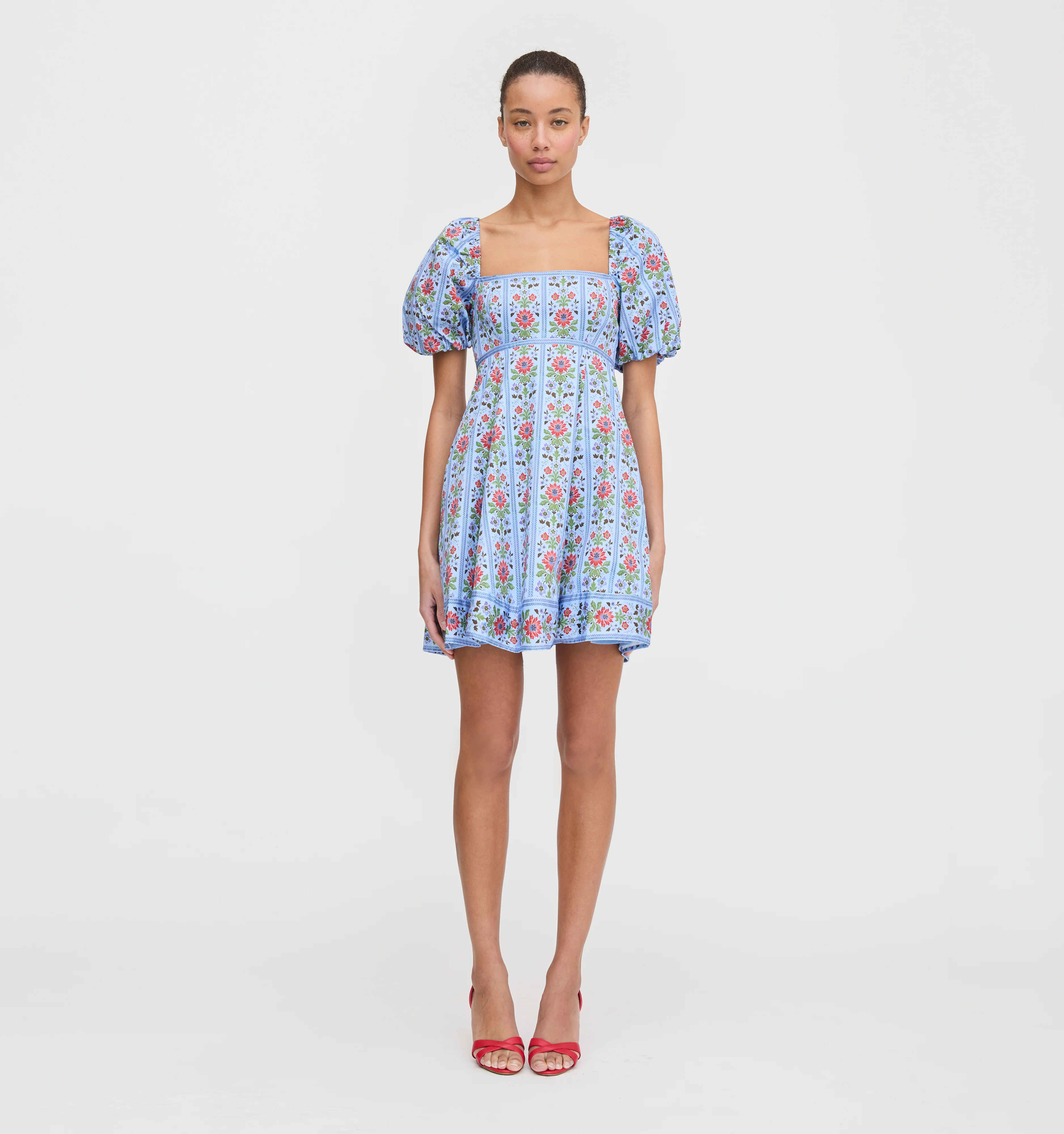 The Matilda Mini Dress - Blue Floral Block Stripe