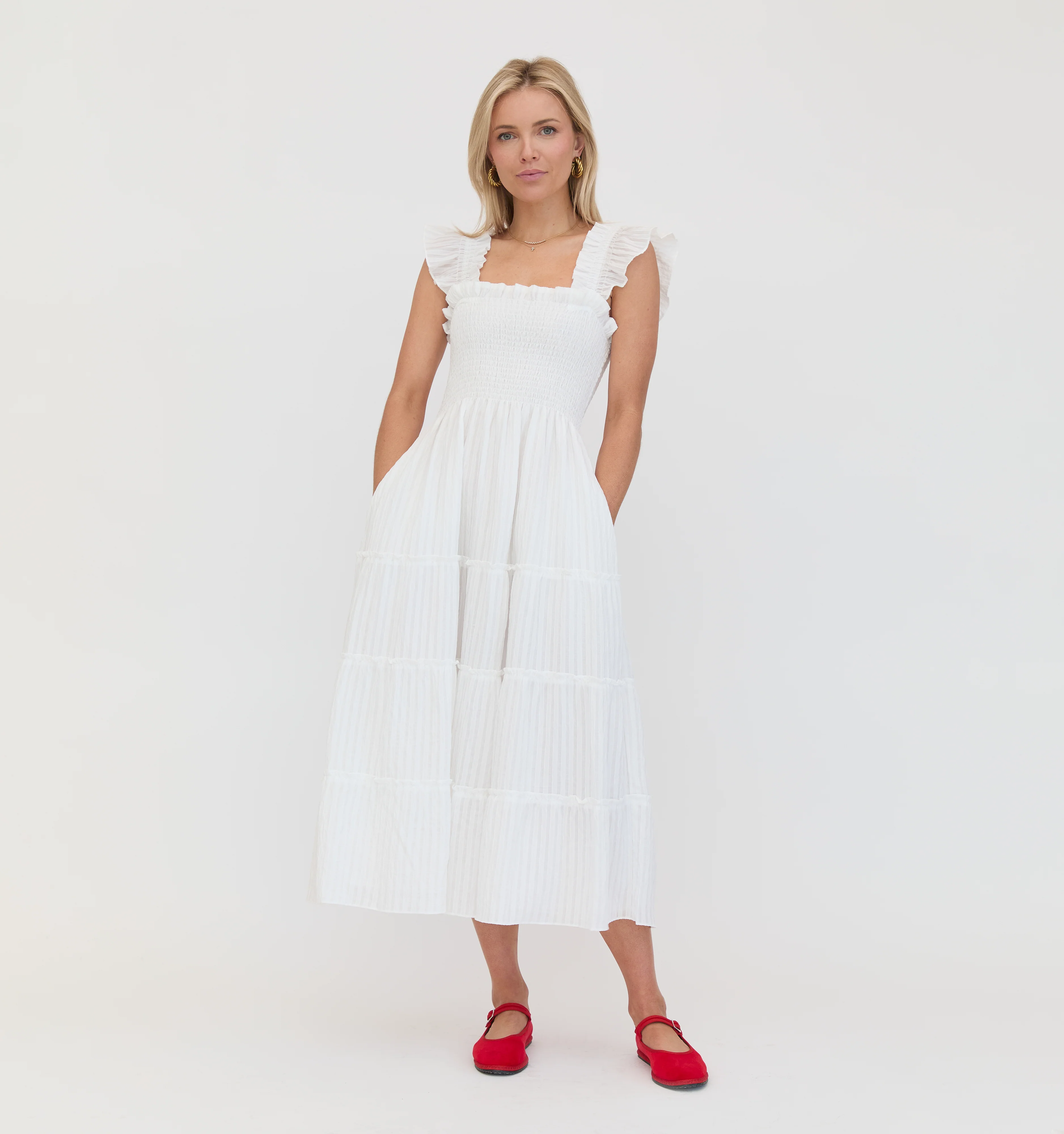 The Ellie Nap Dress - White Tonal Seersucker