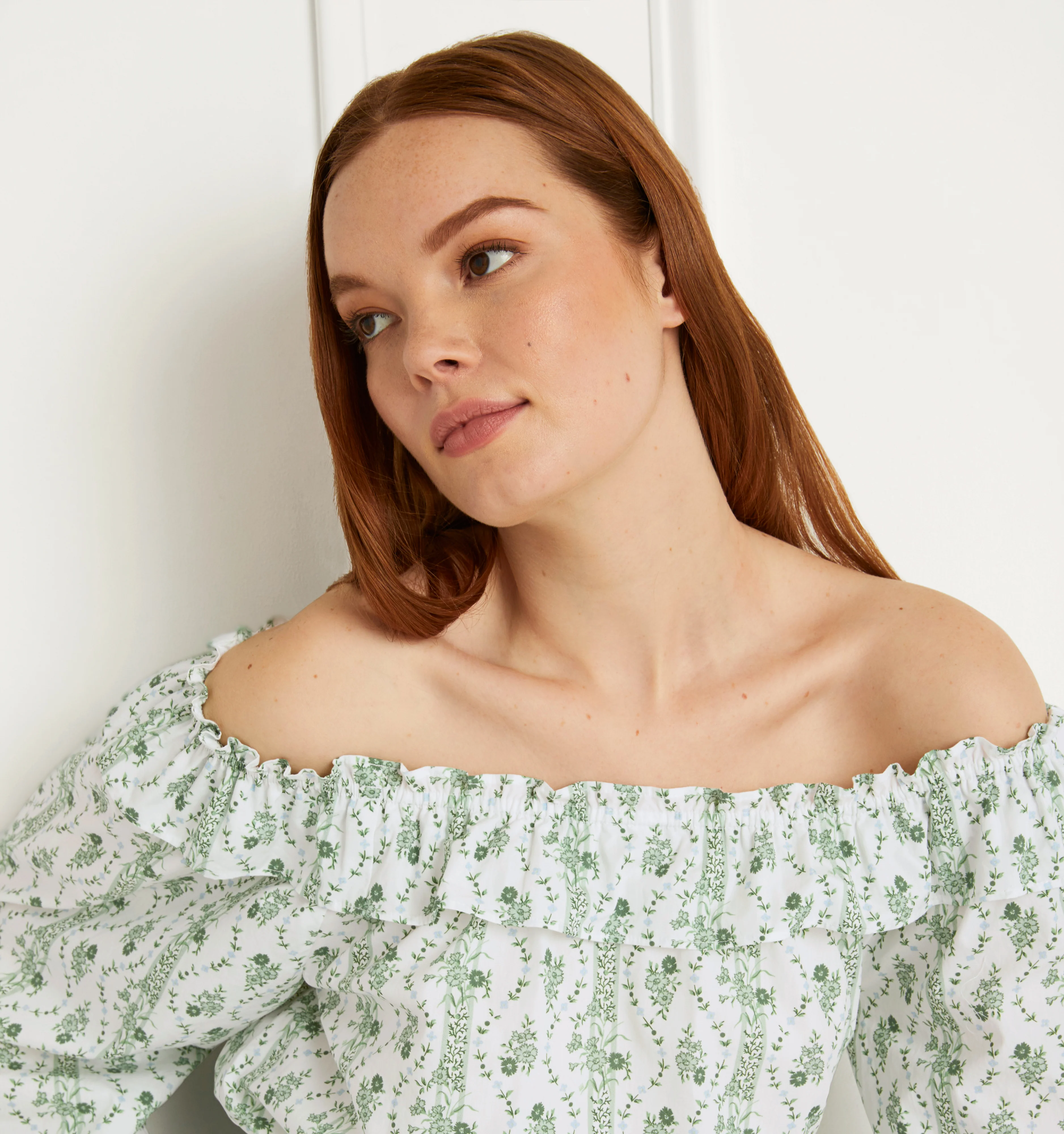 The Lena Top - Green Vine Stripe Cotton