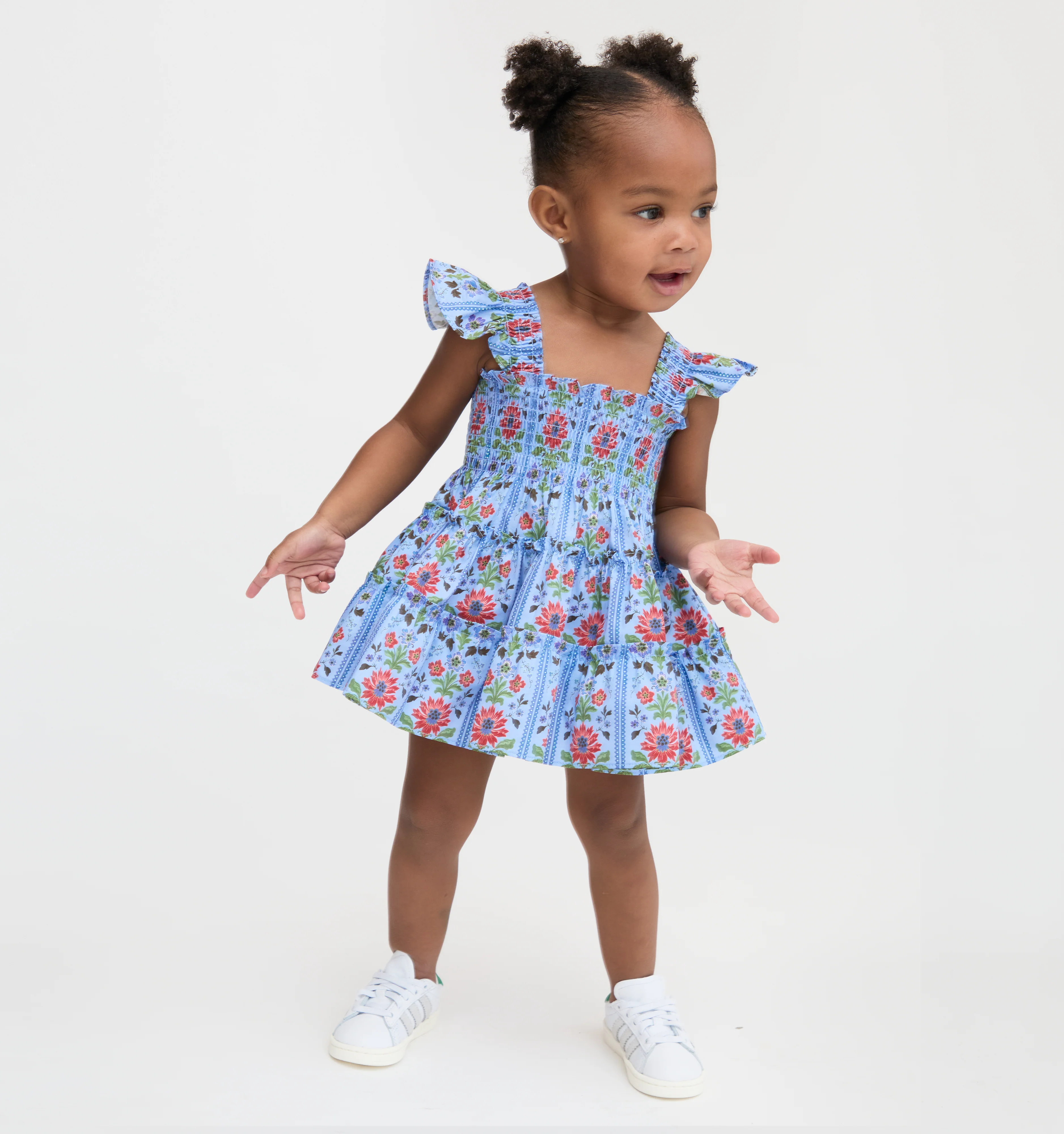 The Baby Ellie Nap Dress - Blue Floral Block Stripe