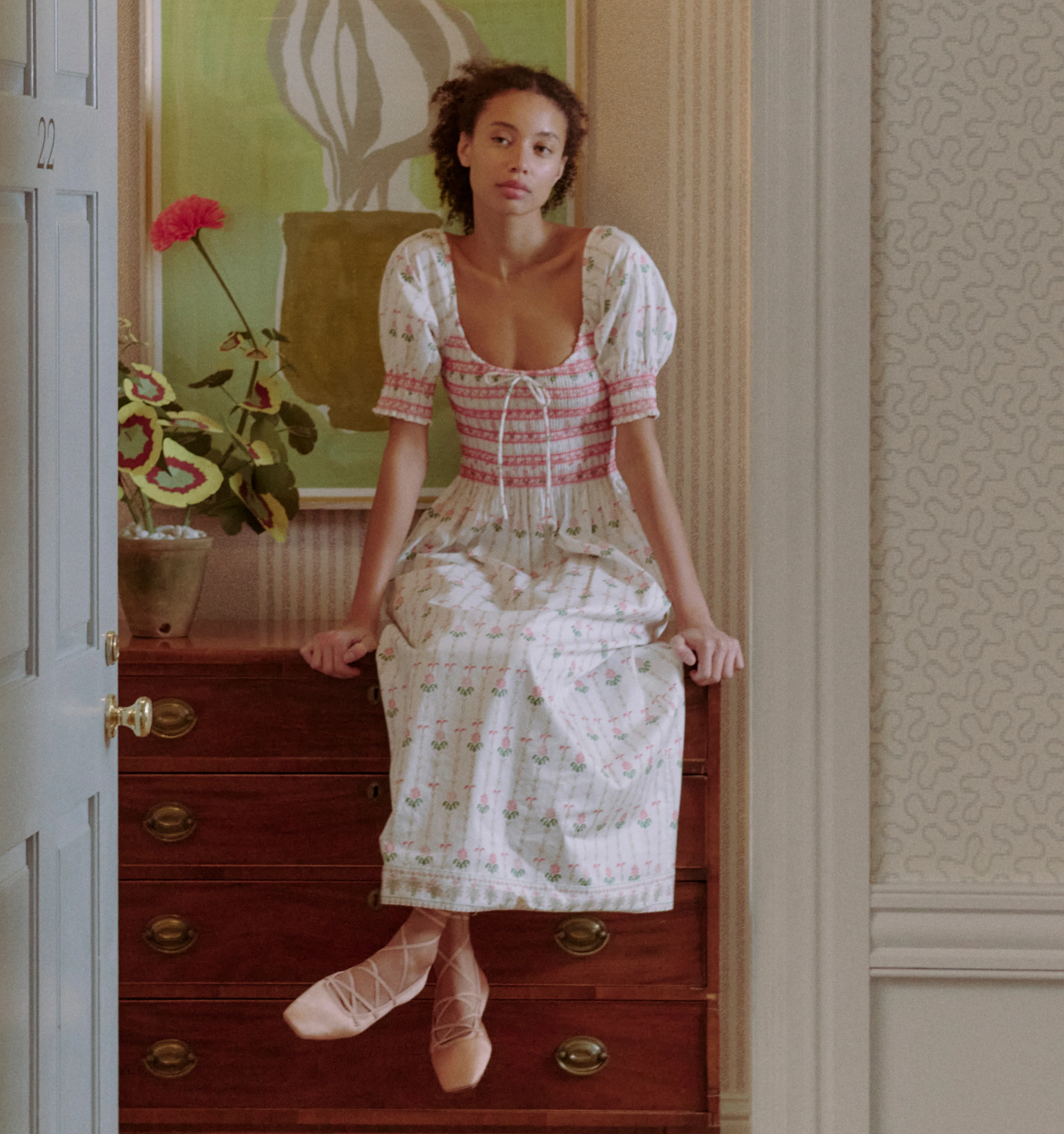 The Madeline Nap Dress - White Trailing Fern