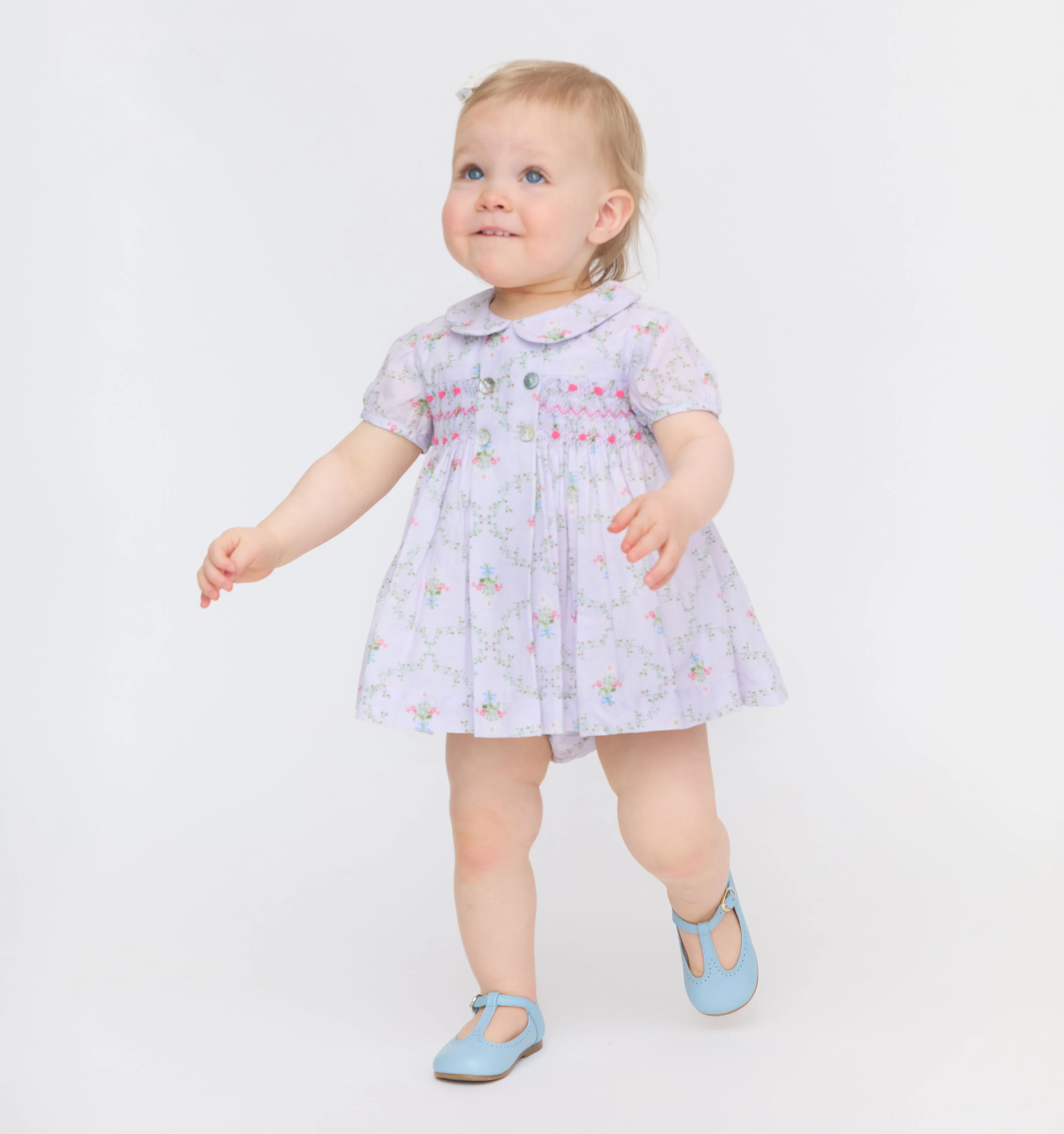 The Hill House x La Coqueta Arcadia Baby Girl Smocked Set - Lilac Trellis