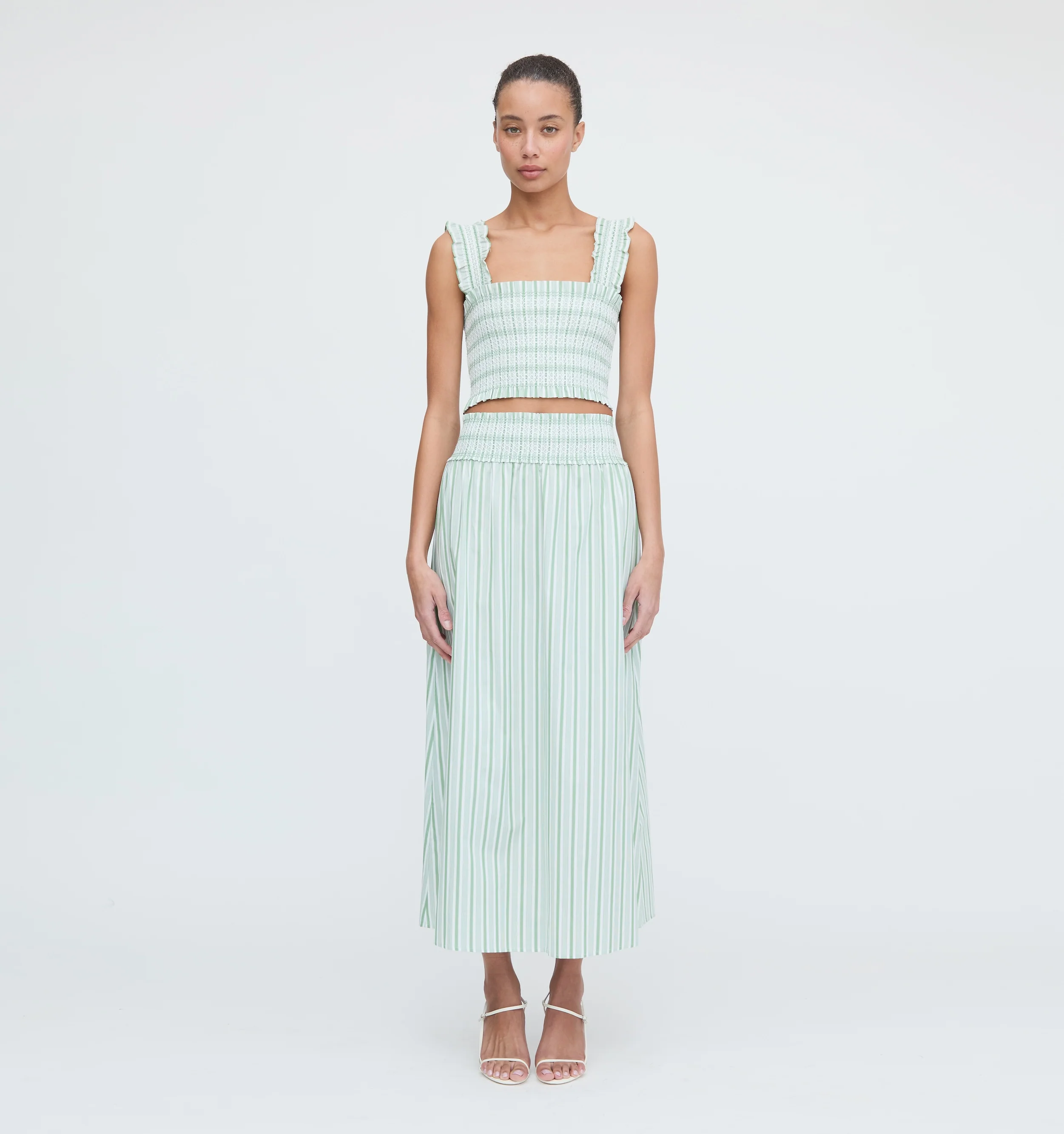 The Delphine Nap Skirt - Apple Green Stripe