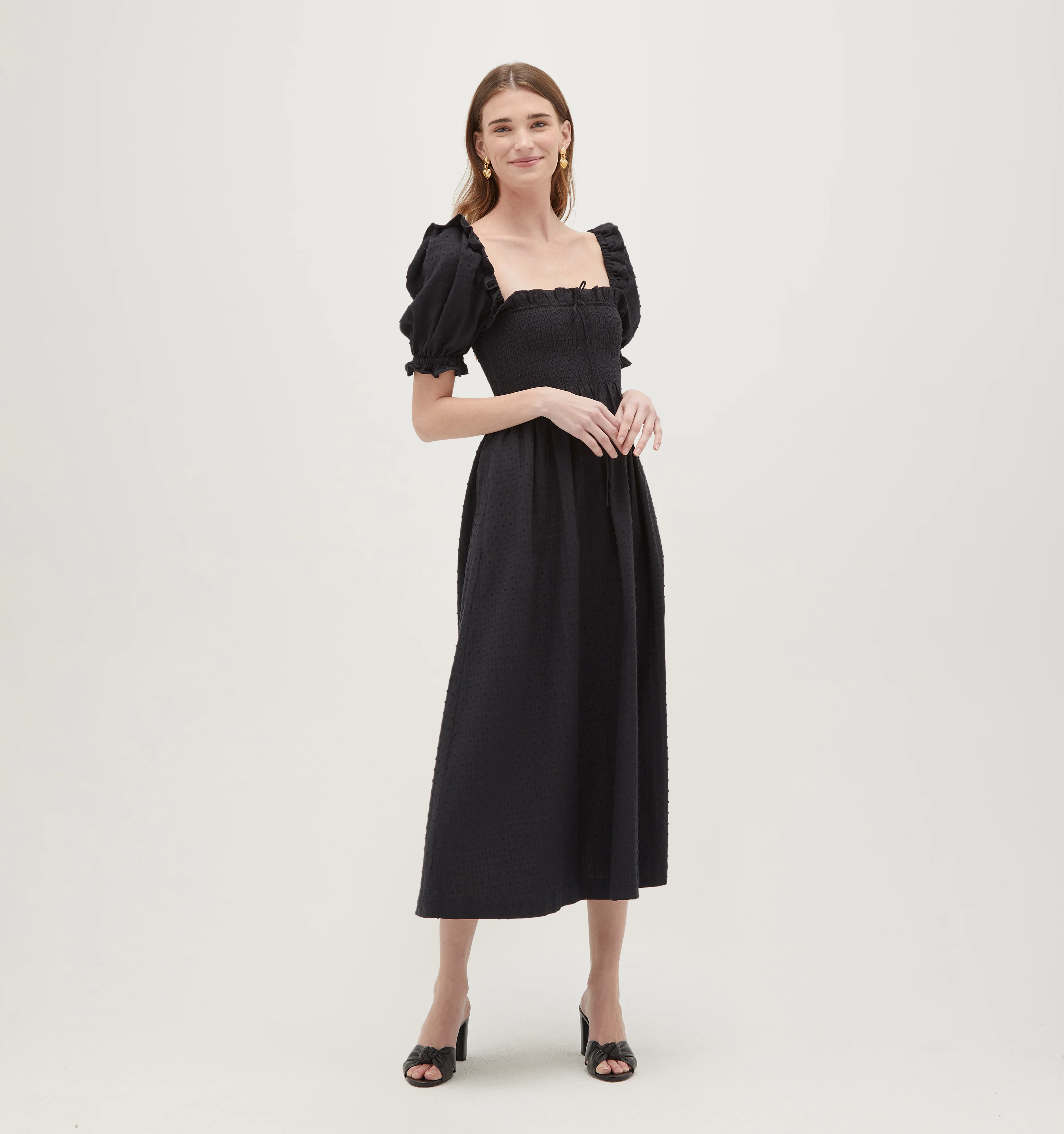 The Scarlett Nap Dress - Black Textured Clip Dot