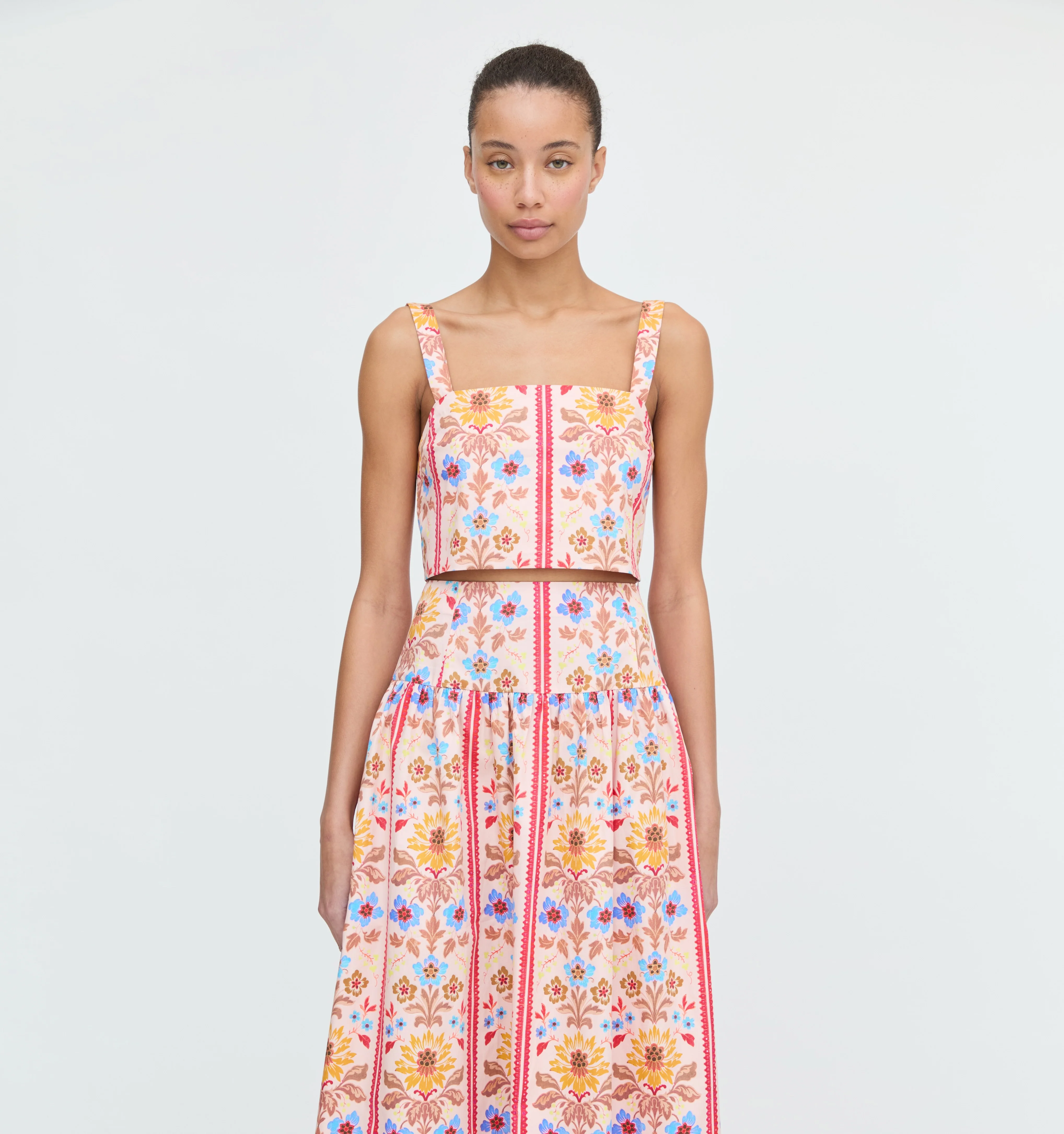 The Clara Crop Top - Pink Floral Block Stripe