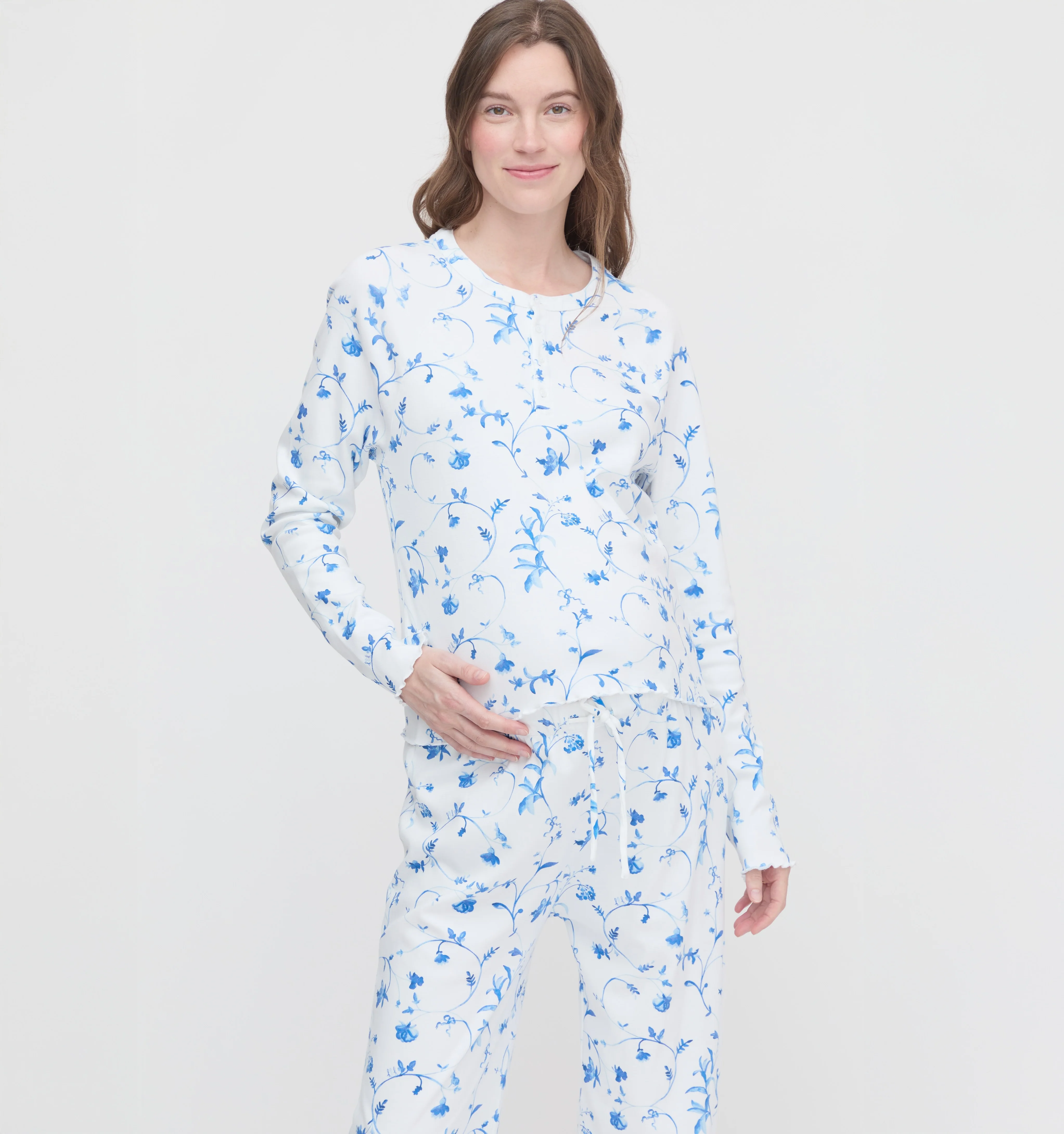 The Maternity Olivia Pajama Set - Blue Botanical