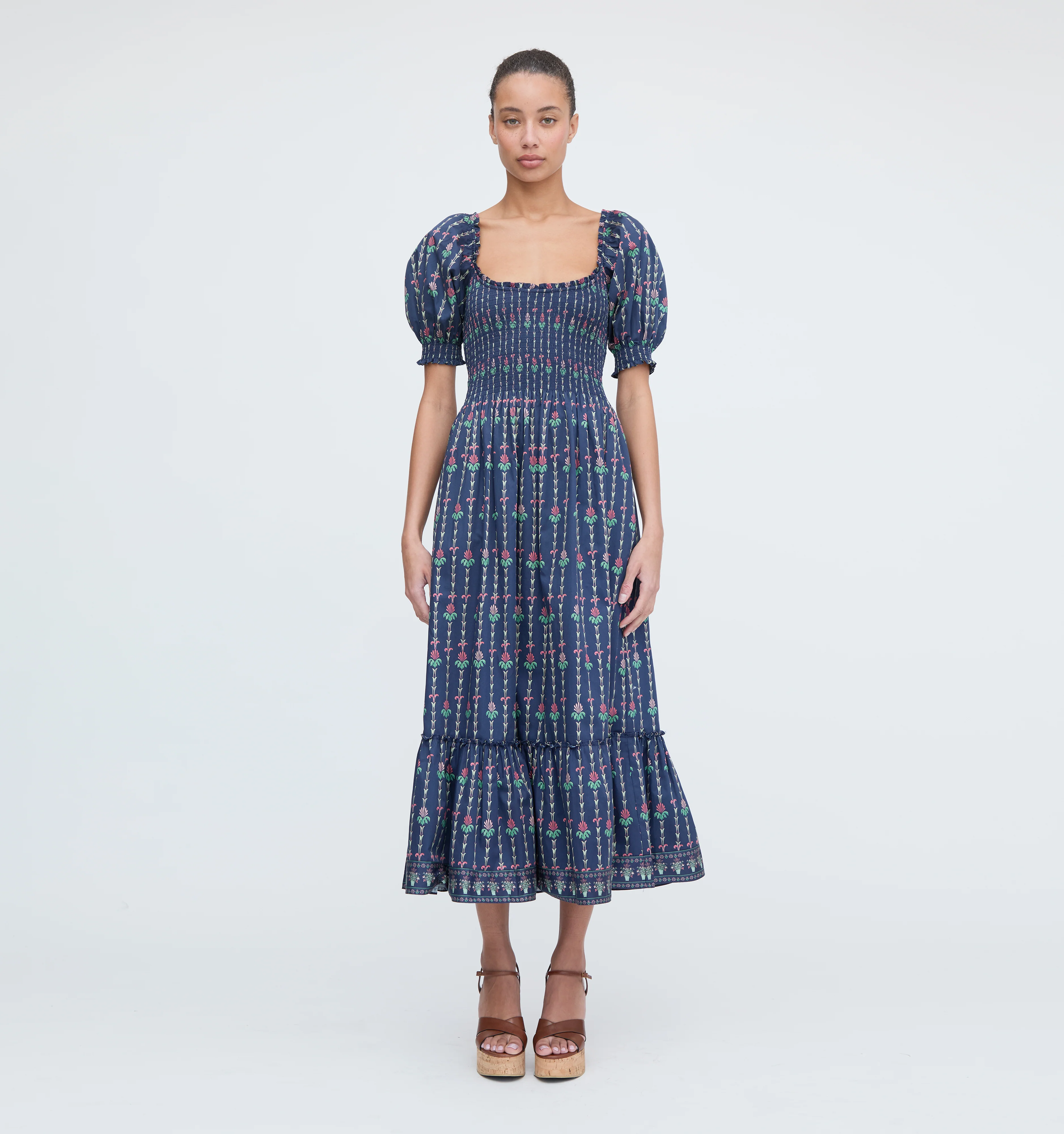 The Louisa Nap Dress - Navy Trailing Fern