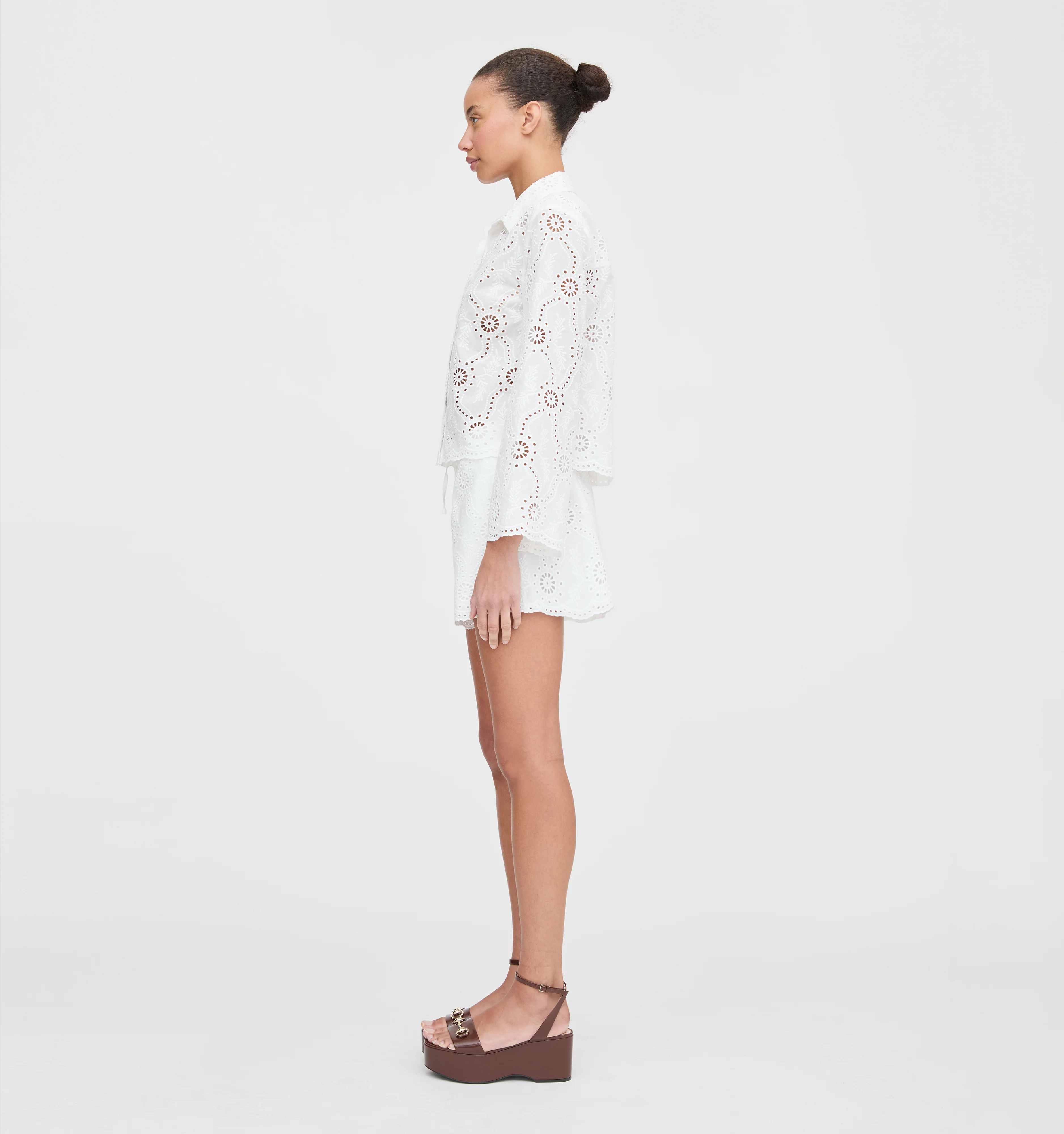 The Audrey Shorts - White Trellis Broderie