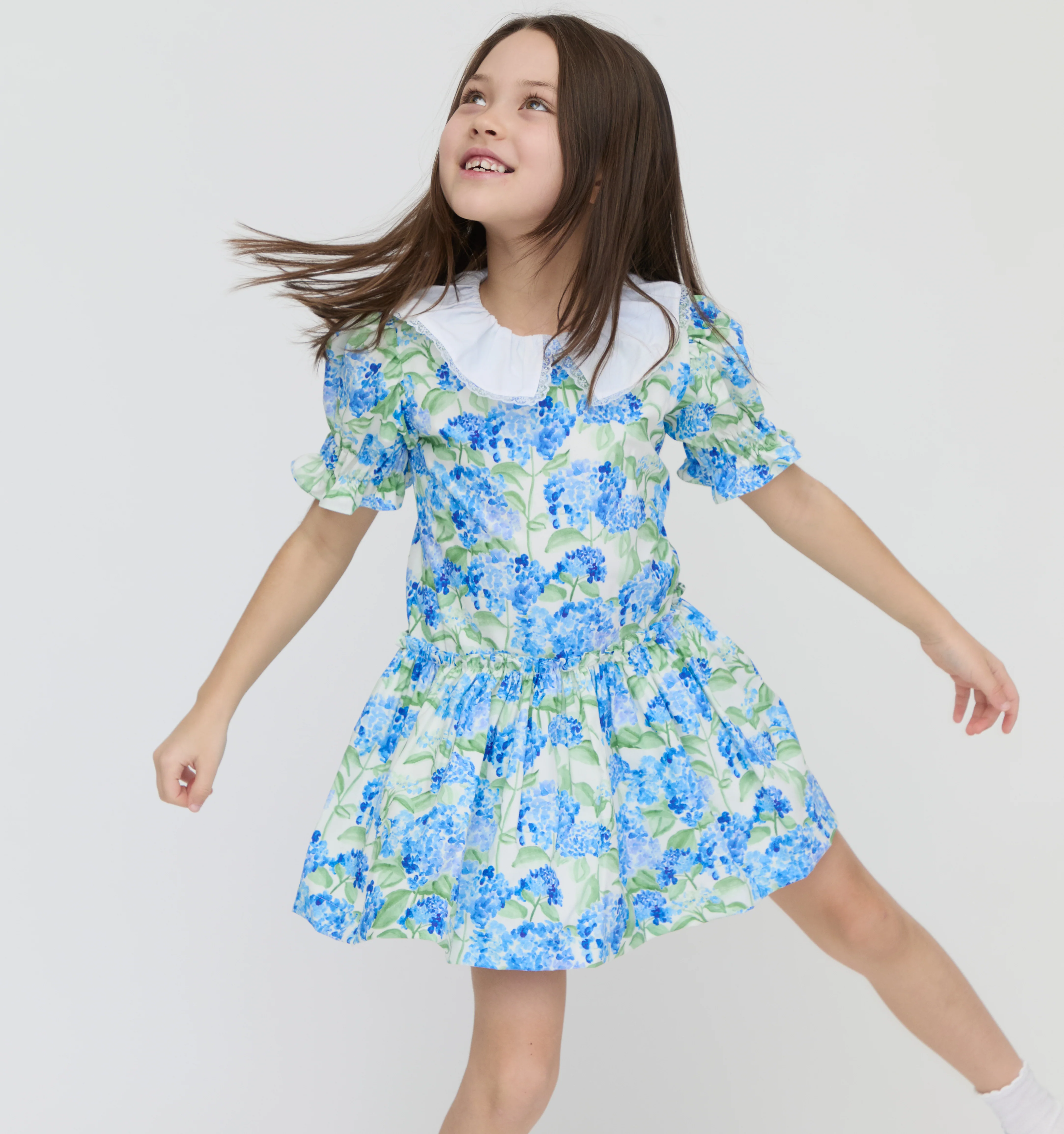 The Hill House x La Coqueta Izara Dress - Blue Watercolor Hydrangea