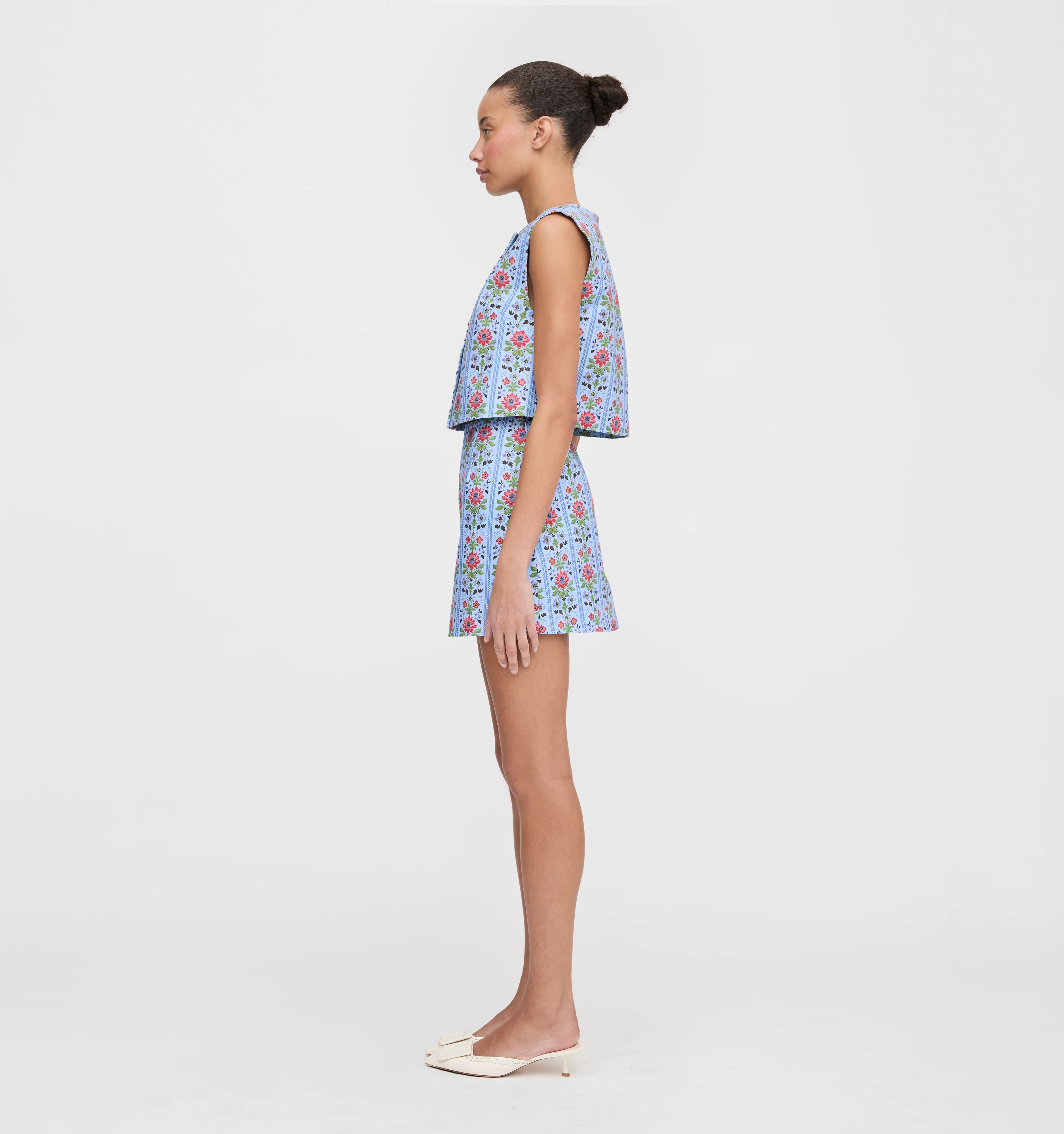 The Hallie Skirt - Blue Floral Block Stripe