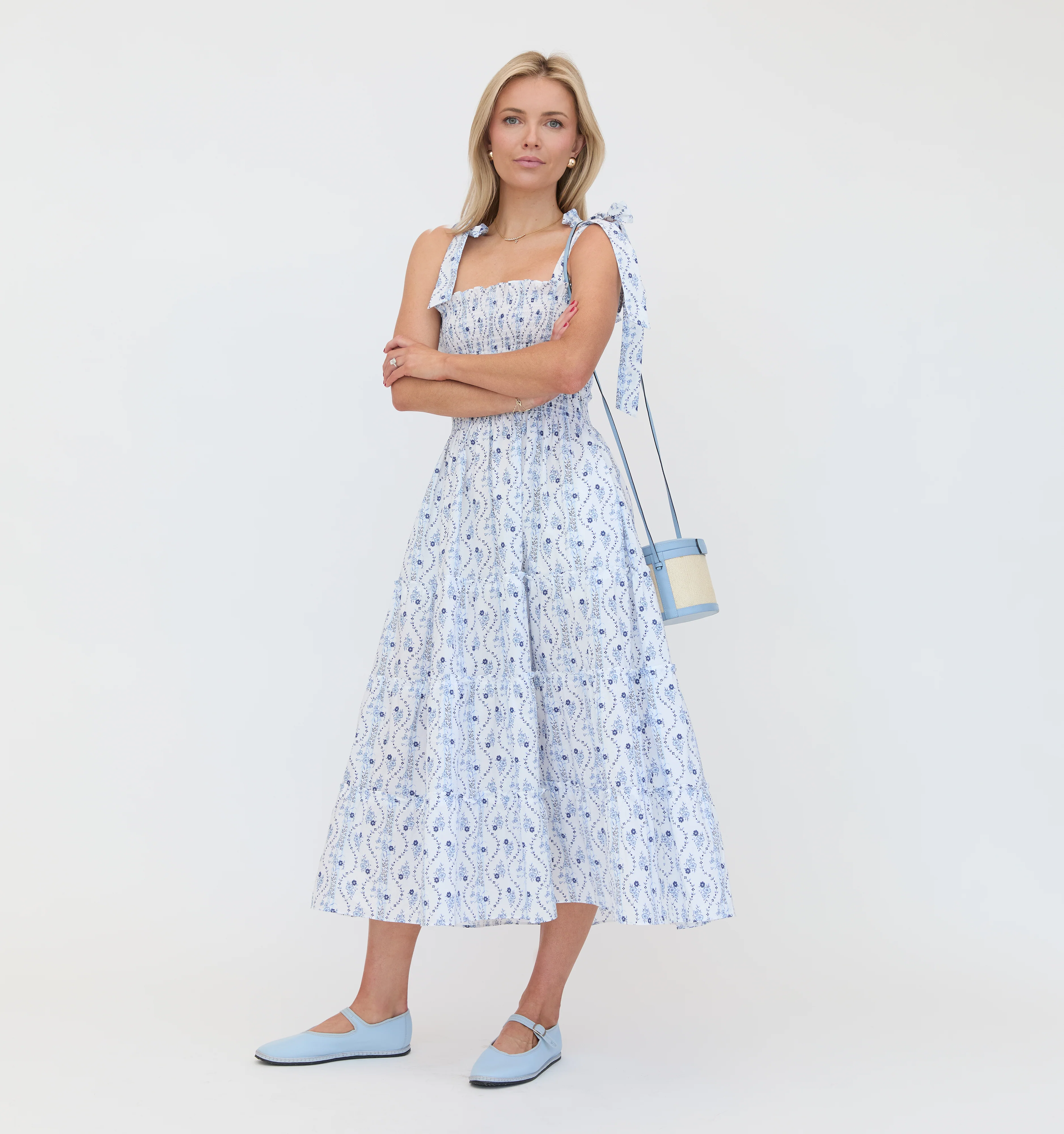 The Ribbon Ellie Nap Dress - Blue Vine Stripe