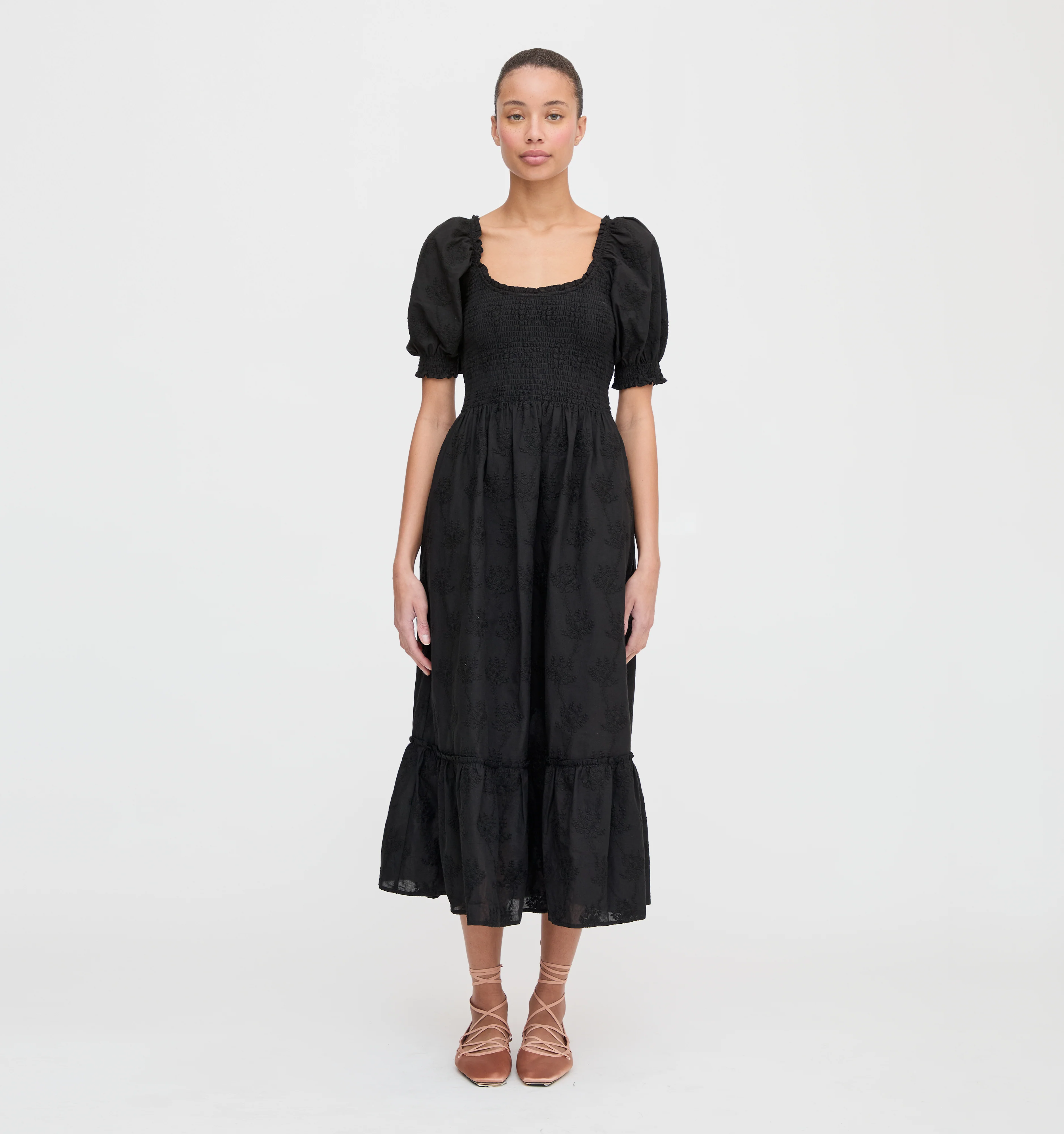 The Louisa Nap Dress - Black Embroidered Bouquet