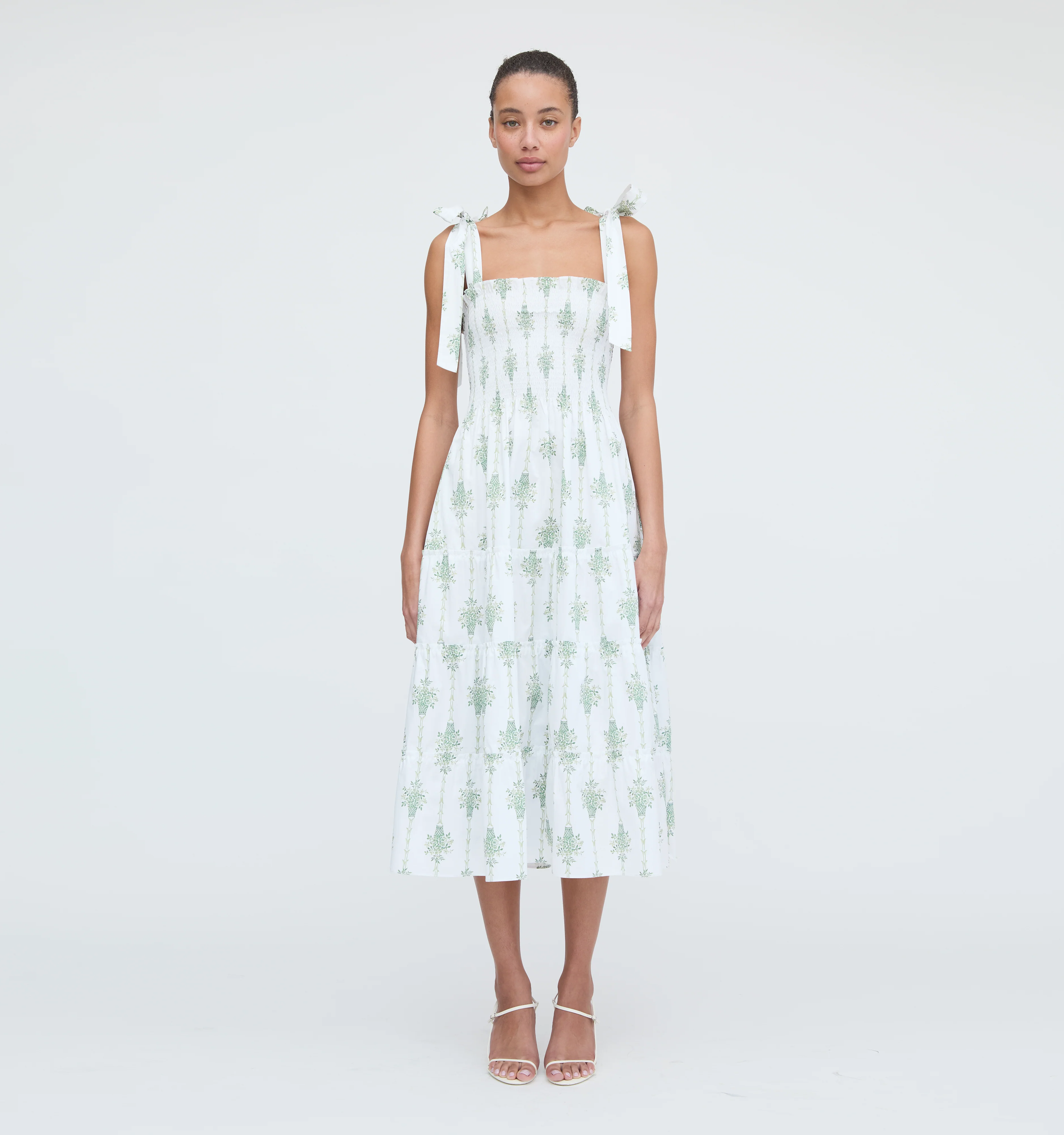 The Ribbon Ellie Nap Dress - Apple Green Basket Stripe