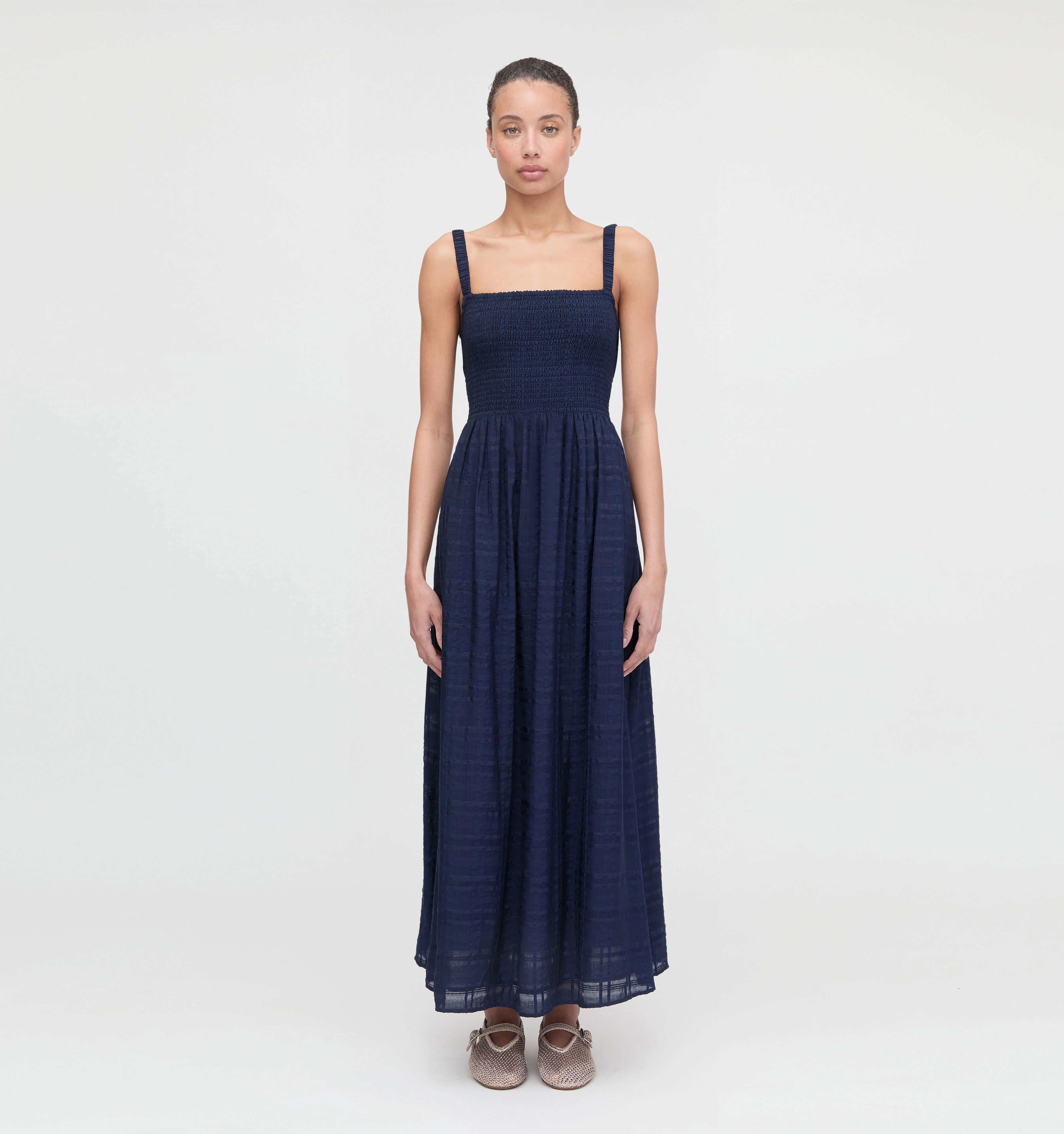 The Anita Nap Dress - Navy Sheer Plaid