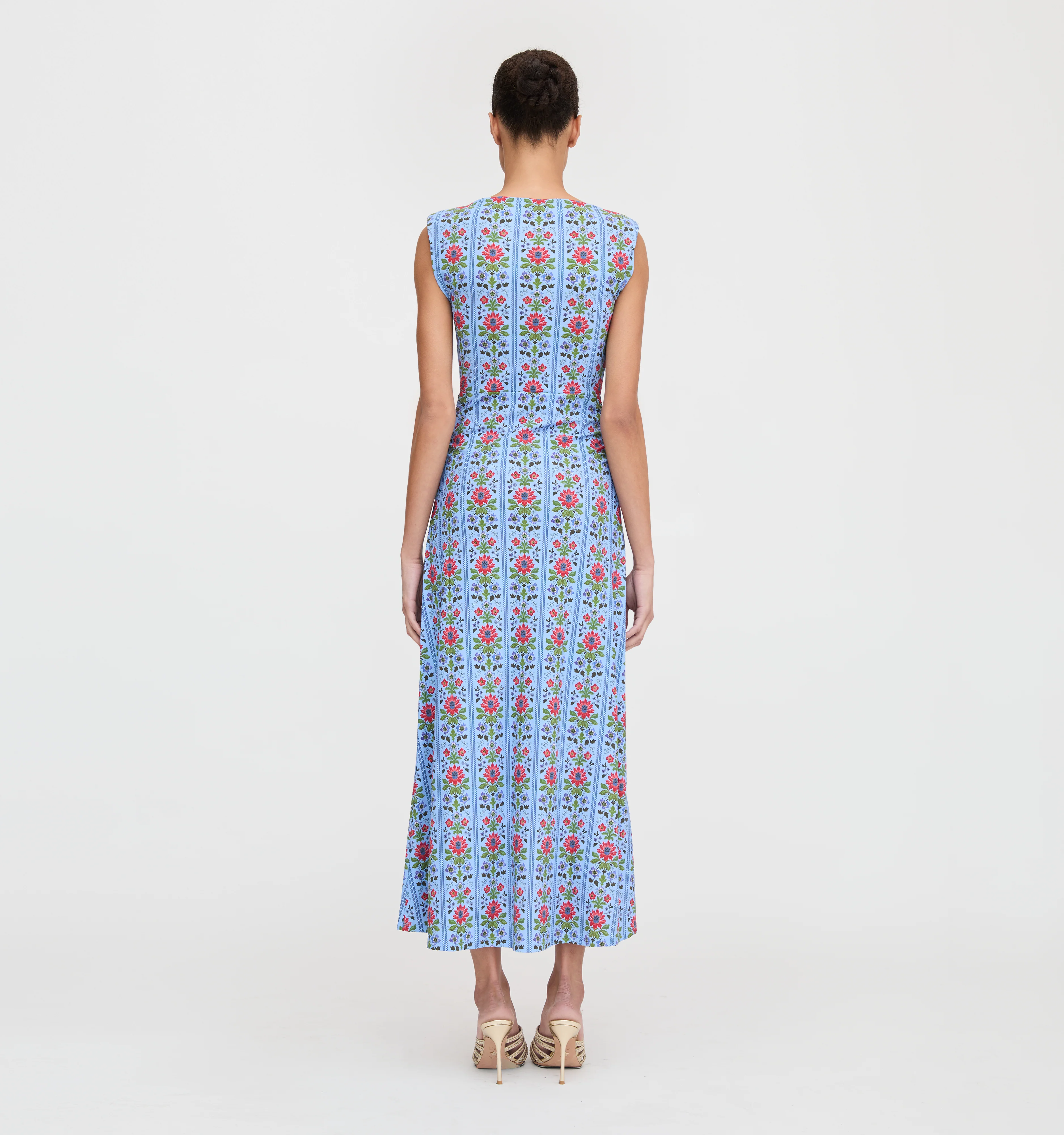 The Sloane Dress - Blue Floral Block Stripe Jersey