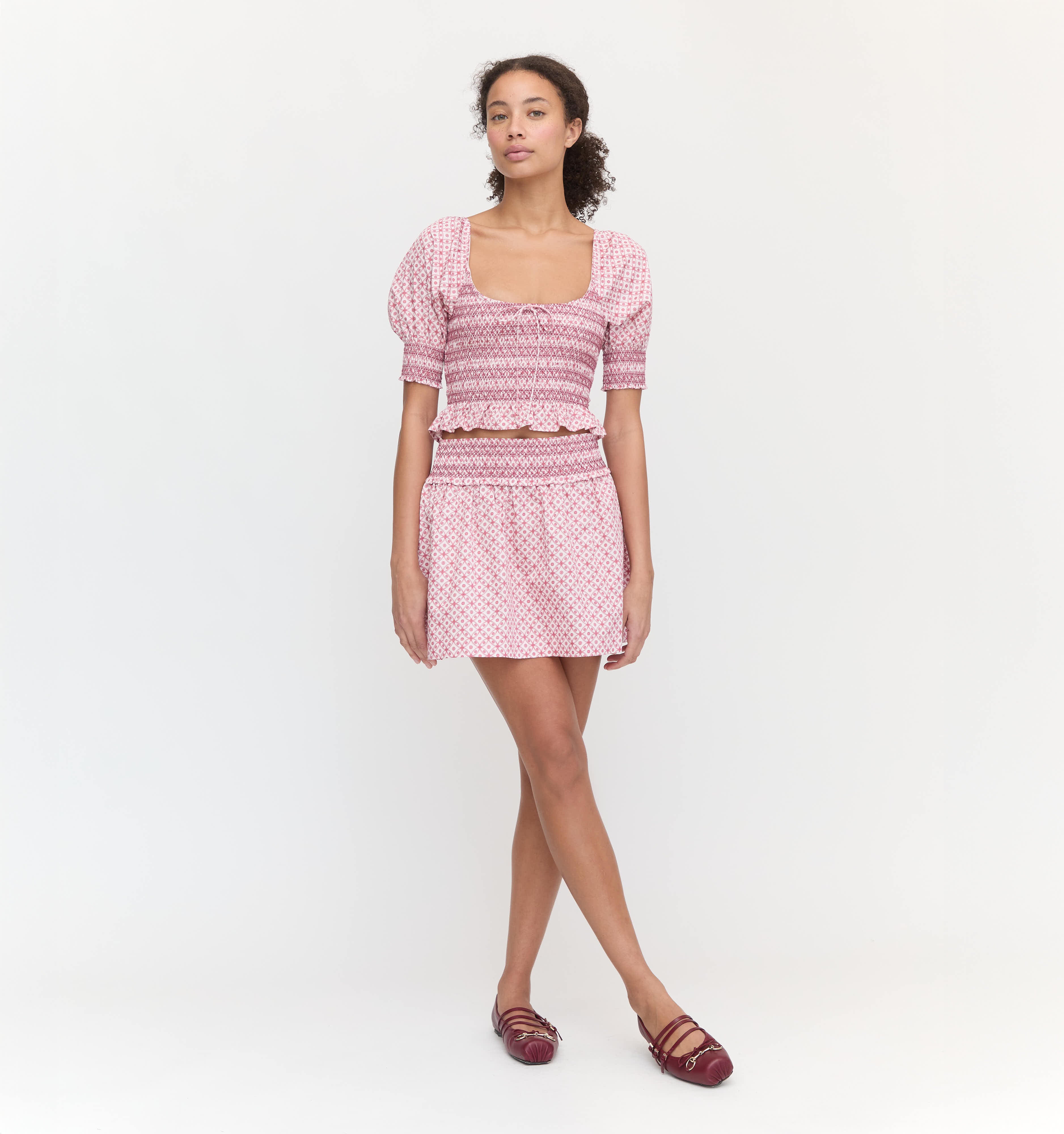The Delphine Mini Nap Skirt - Rose Circular Lattice