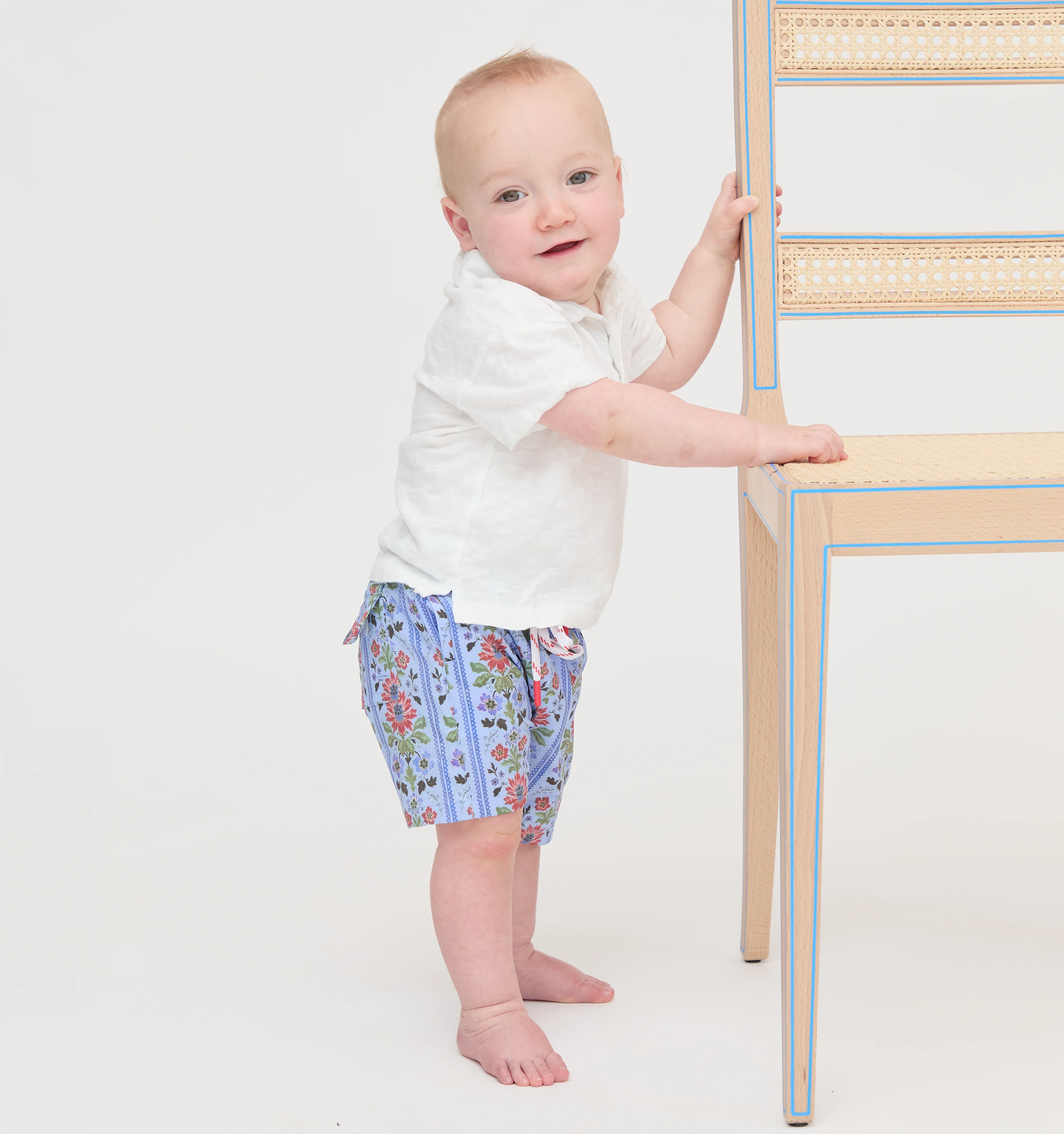 The Baby Julien Swim Trunk - Blue Floral Block Stripe