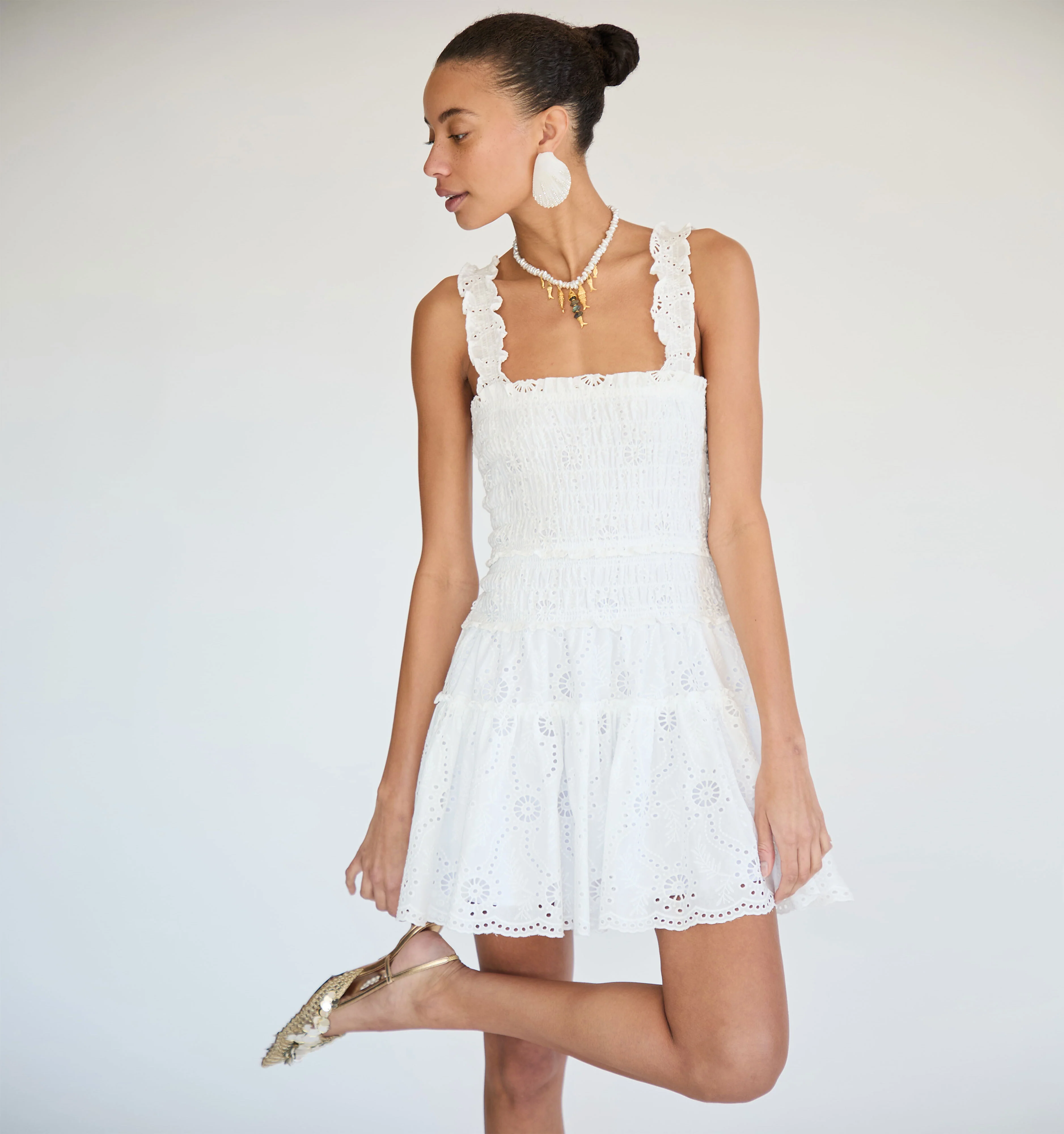The Azalea Mini Nap Dress - White Trellis Broderie