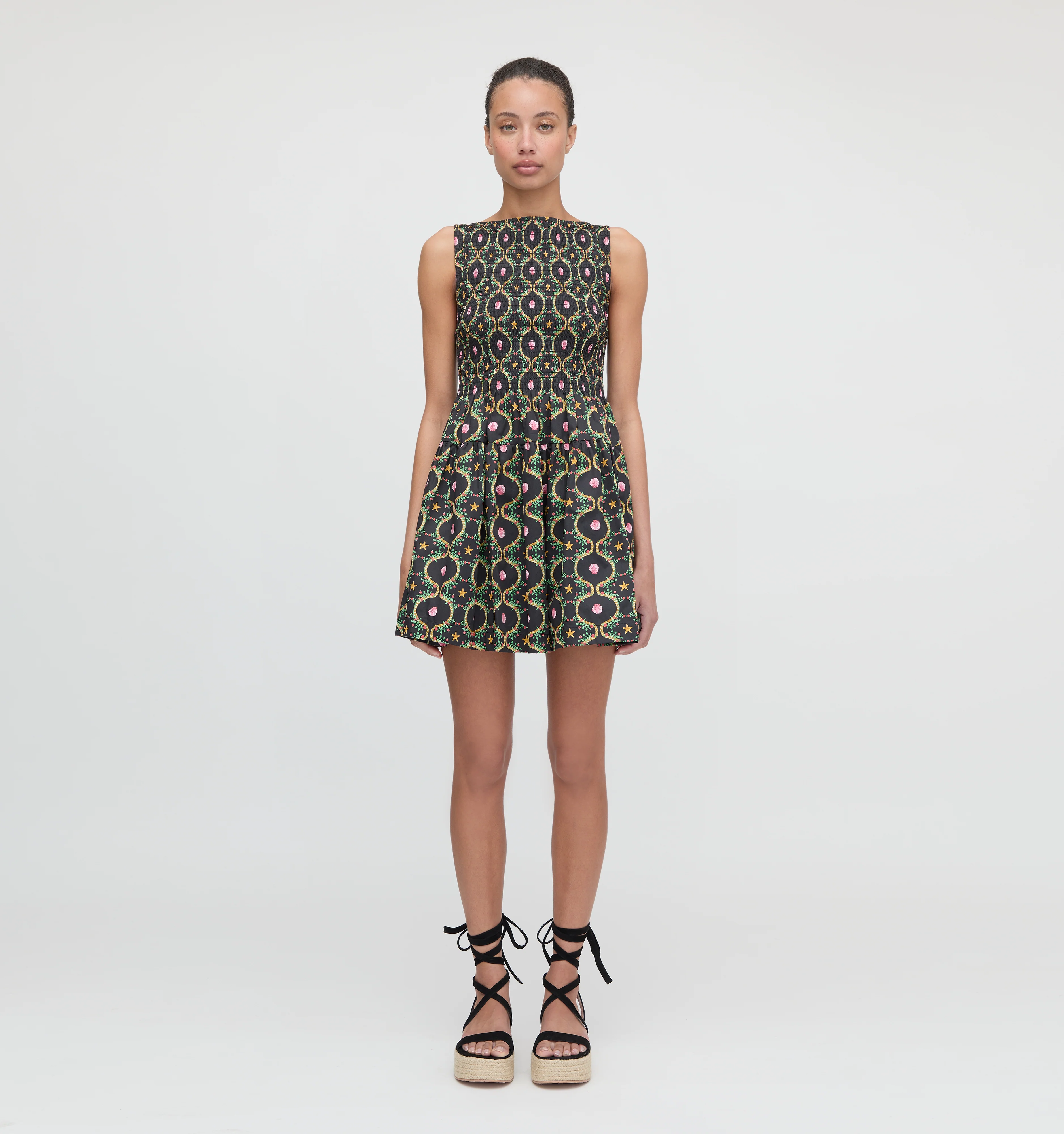 The Cosima Mini Nap Dress - Black Cisco Trellis