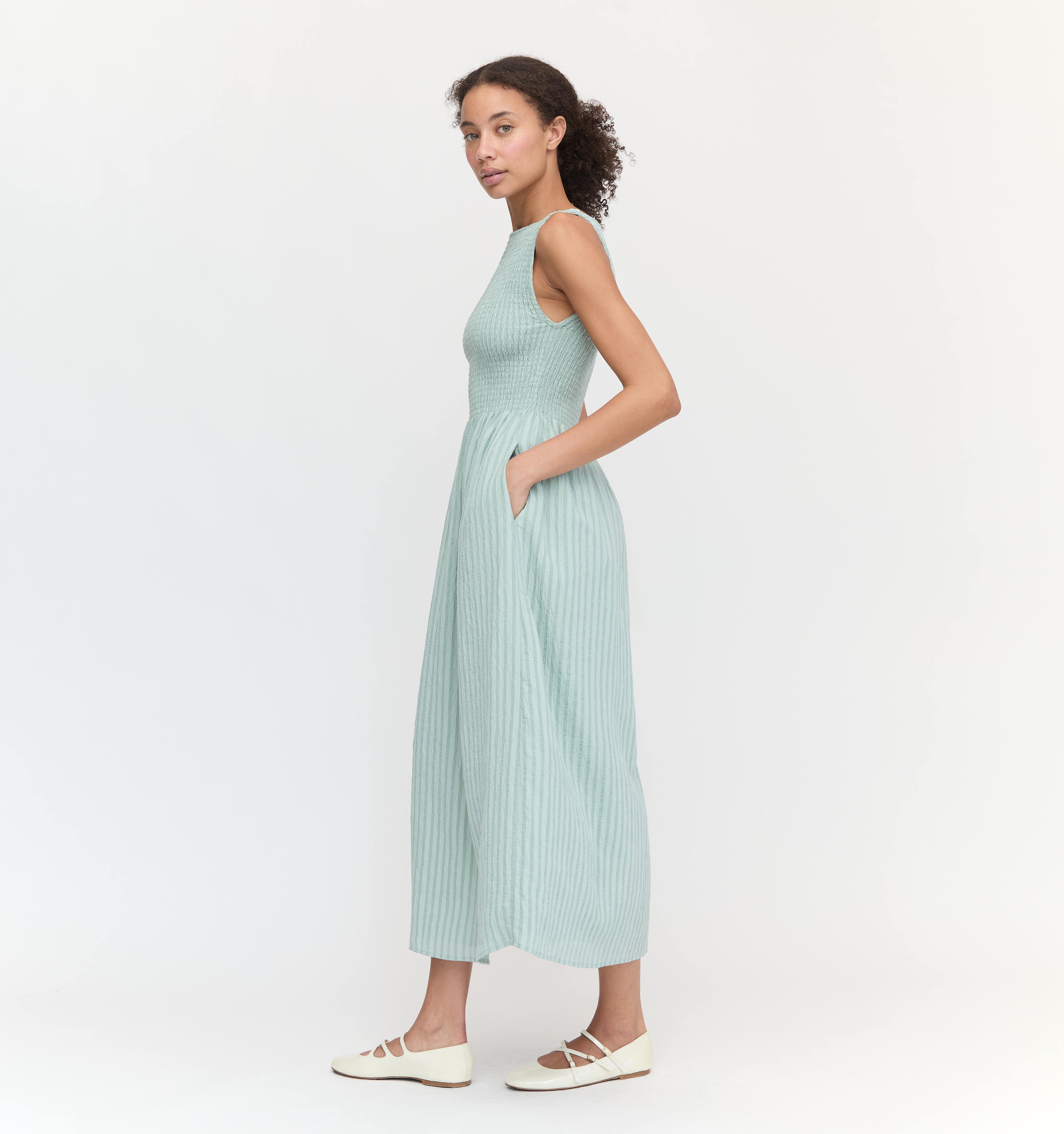 The Cosima Nap Dress - Sage Green Tonal Seersucker