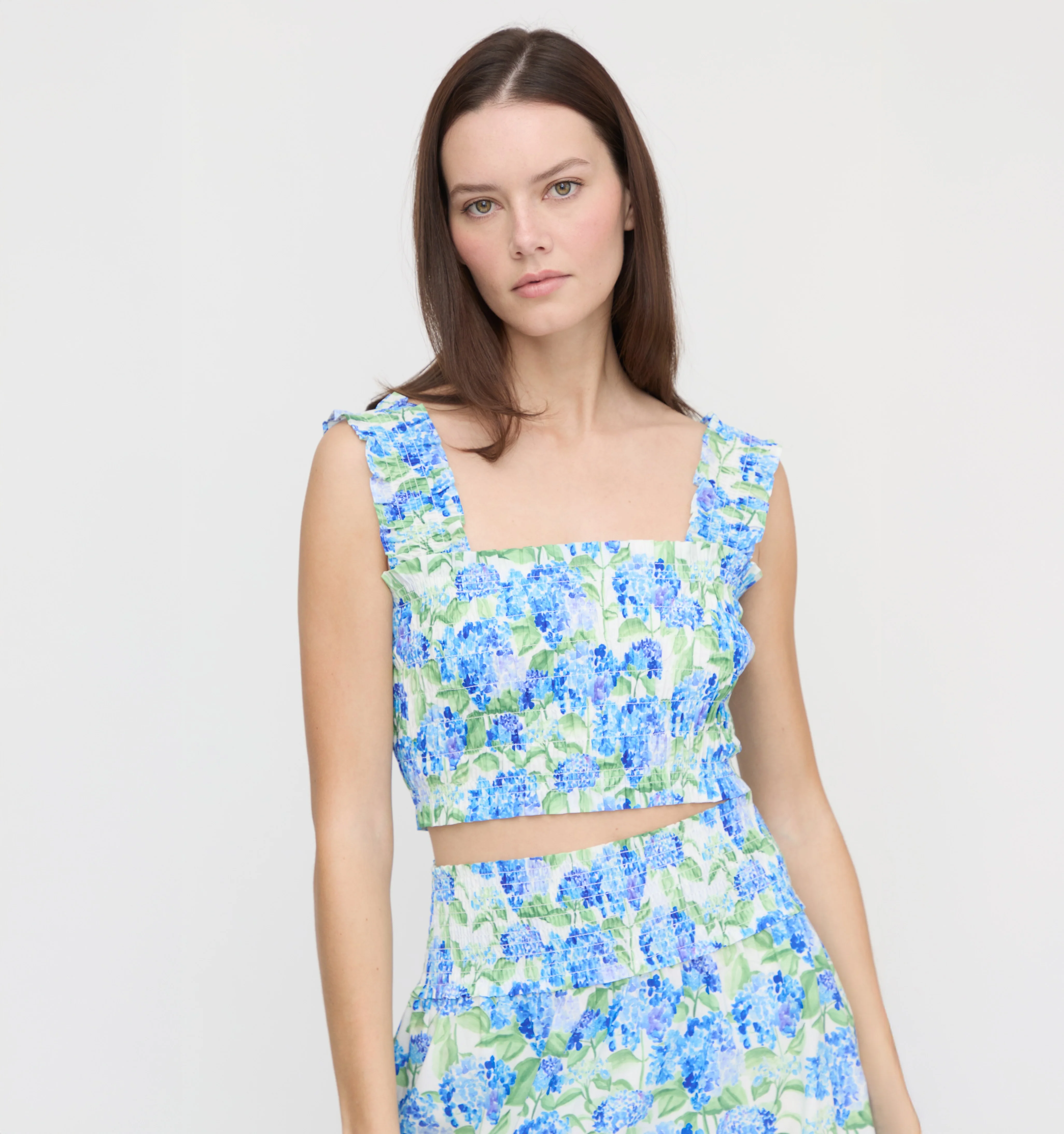 The Hill House x La Coqueta Azalea Nap Top - Blue Watercolor Hydrangea