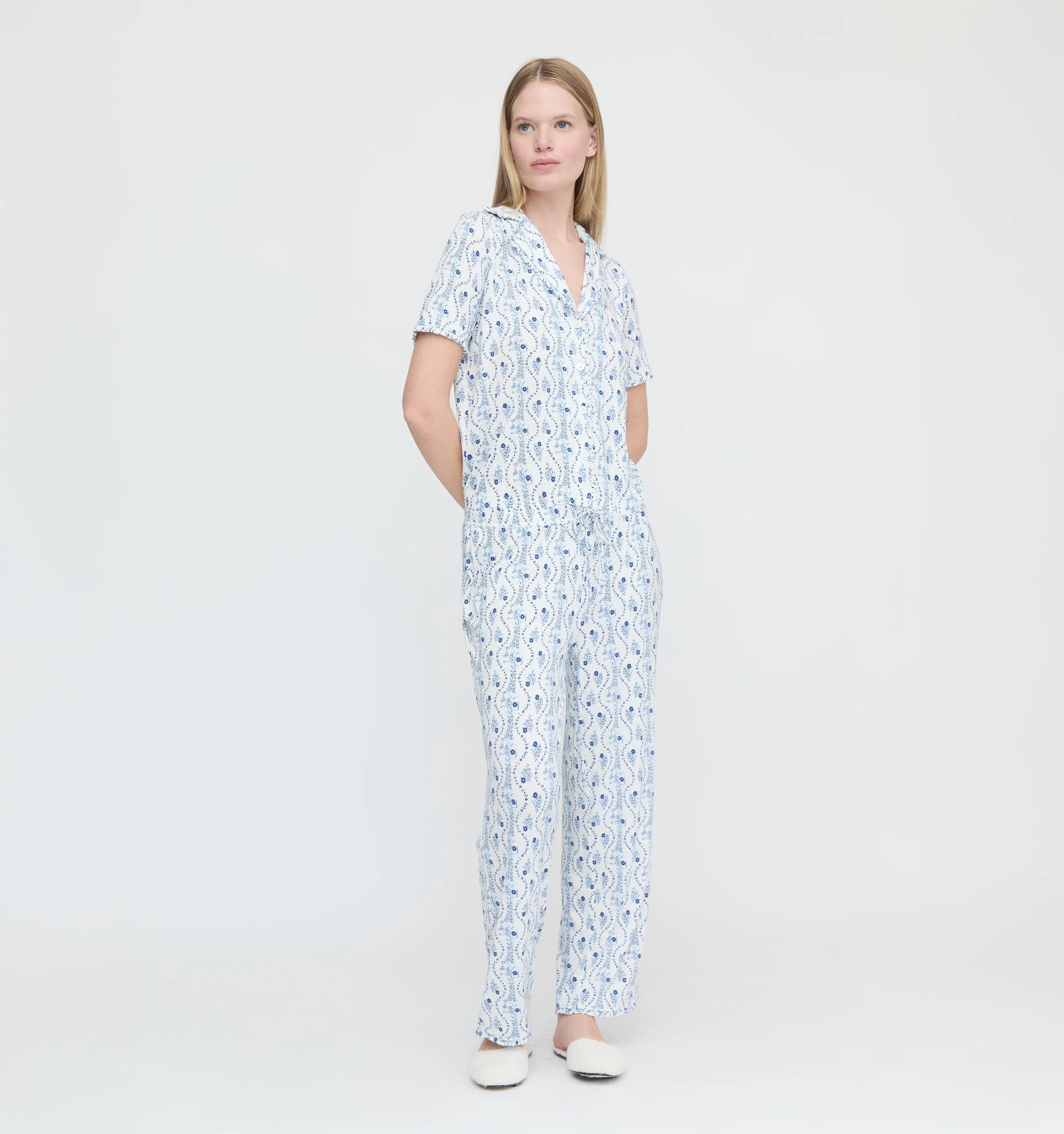 The Marina Pajama Set - Blue Vine Stripe