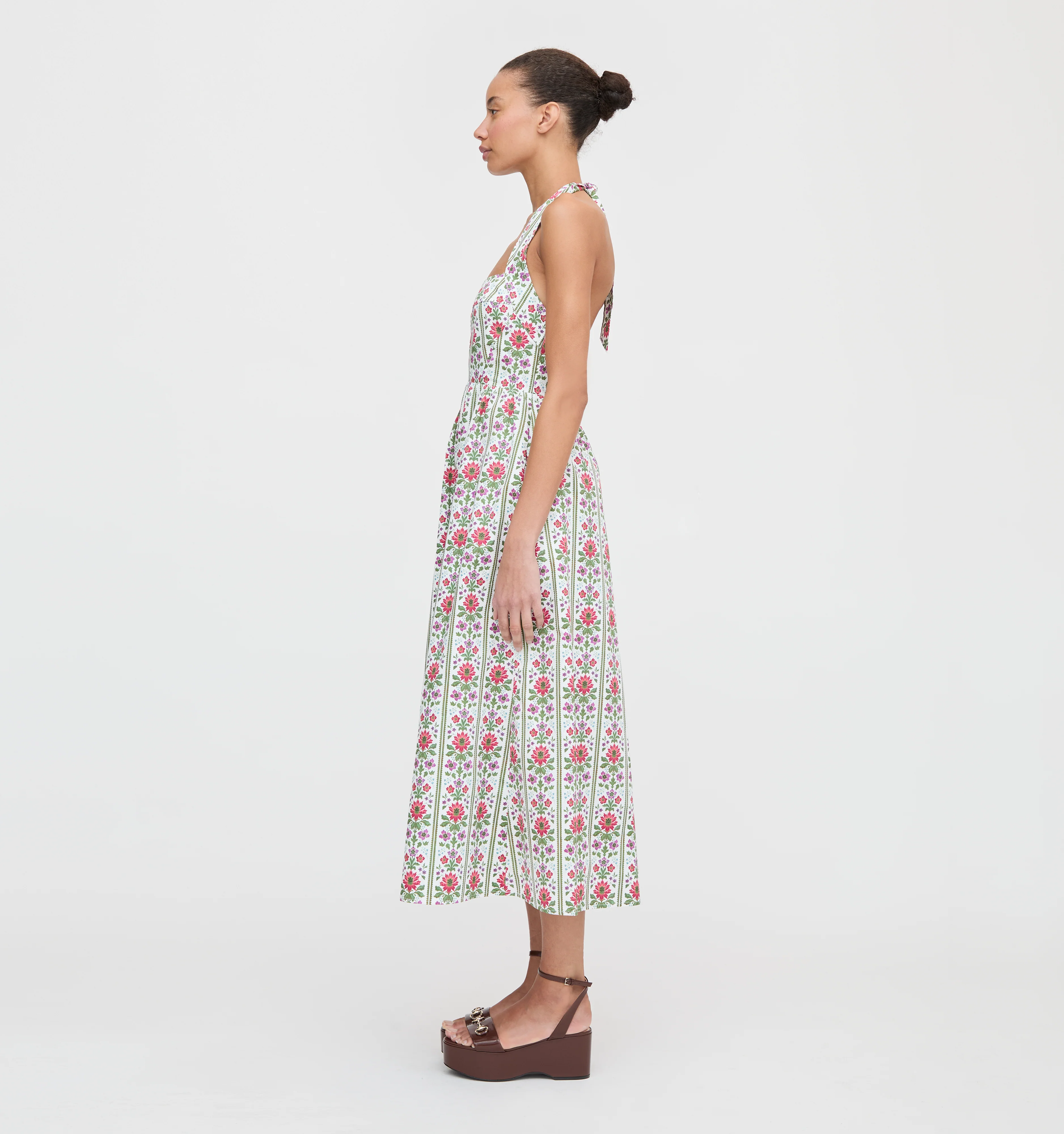 The Fleur Midi Dress - Green Floral Block Stripe